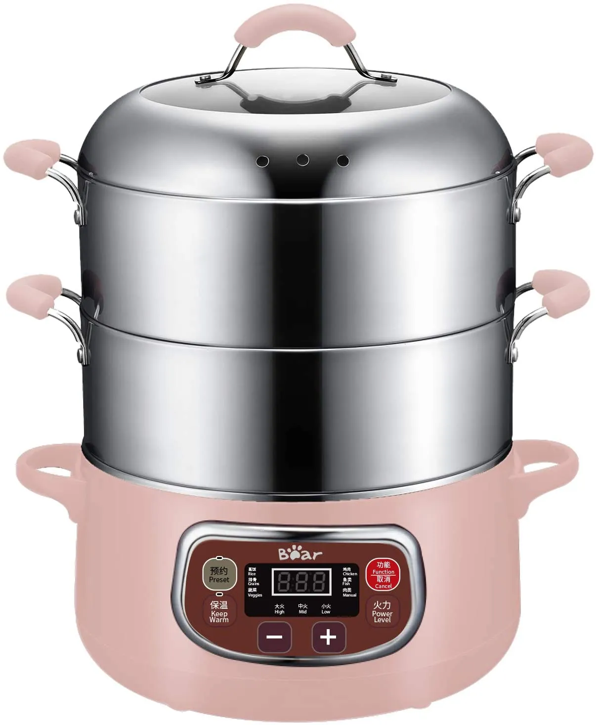 Bear Electric Food Steamer, DZG-A80A2, Stainless Steel Digital Control, 3 tier 8L Large Capacity,1200W