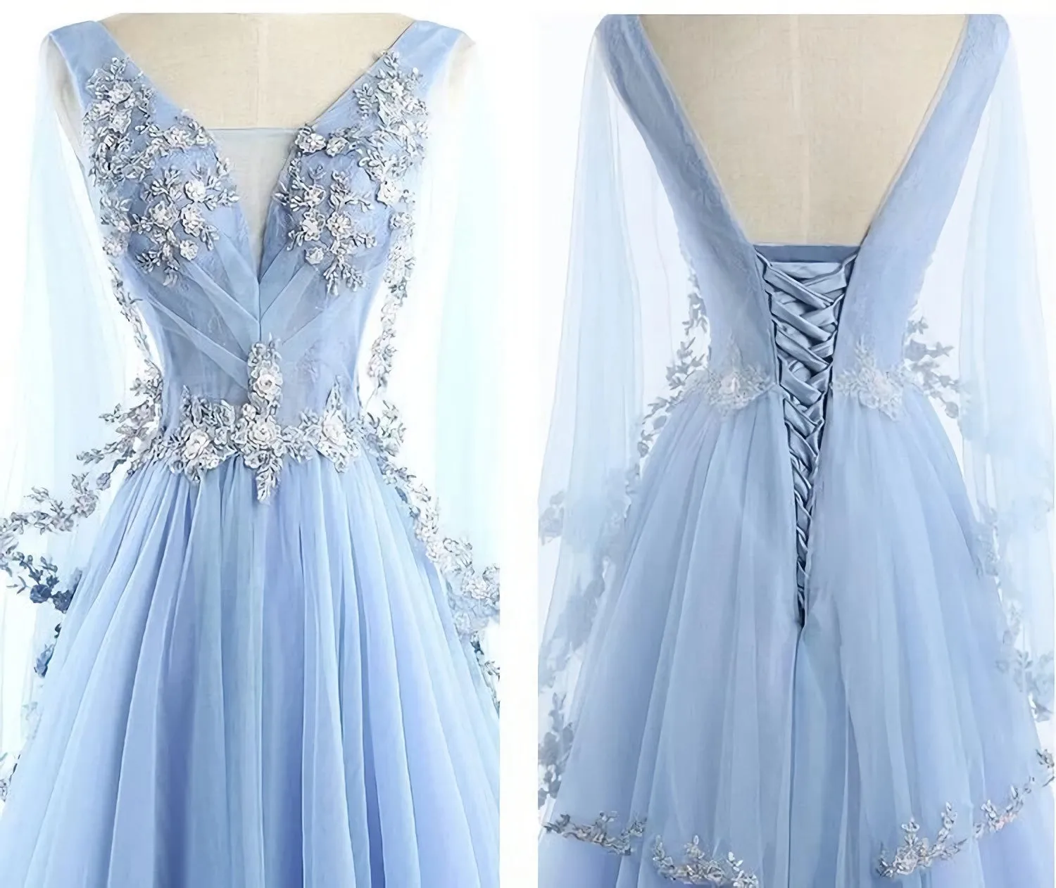 Beautiful Tulle Light Blue Floor Length Prom Dress New Party Dress