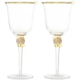 Berkware Set of 6 Gold tone Wine Glasses - Luxurious Rose and White Wine Glass with Dazzling Rhinestone Design and Gold tone Rim