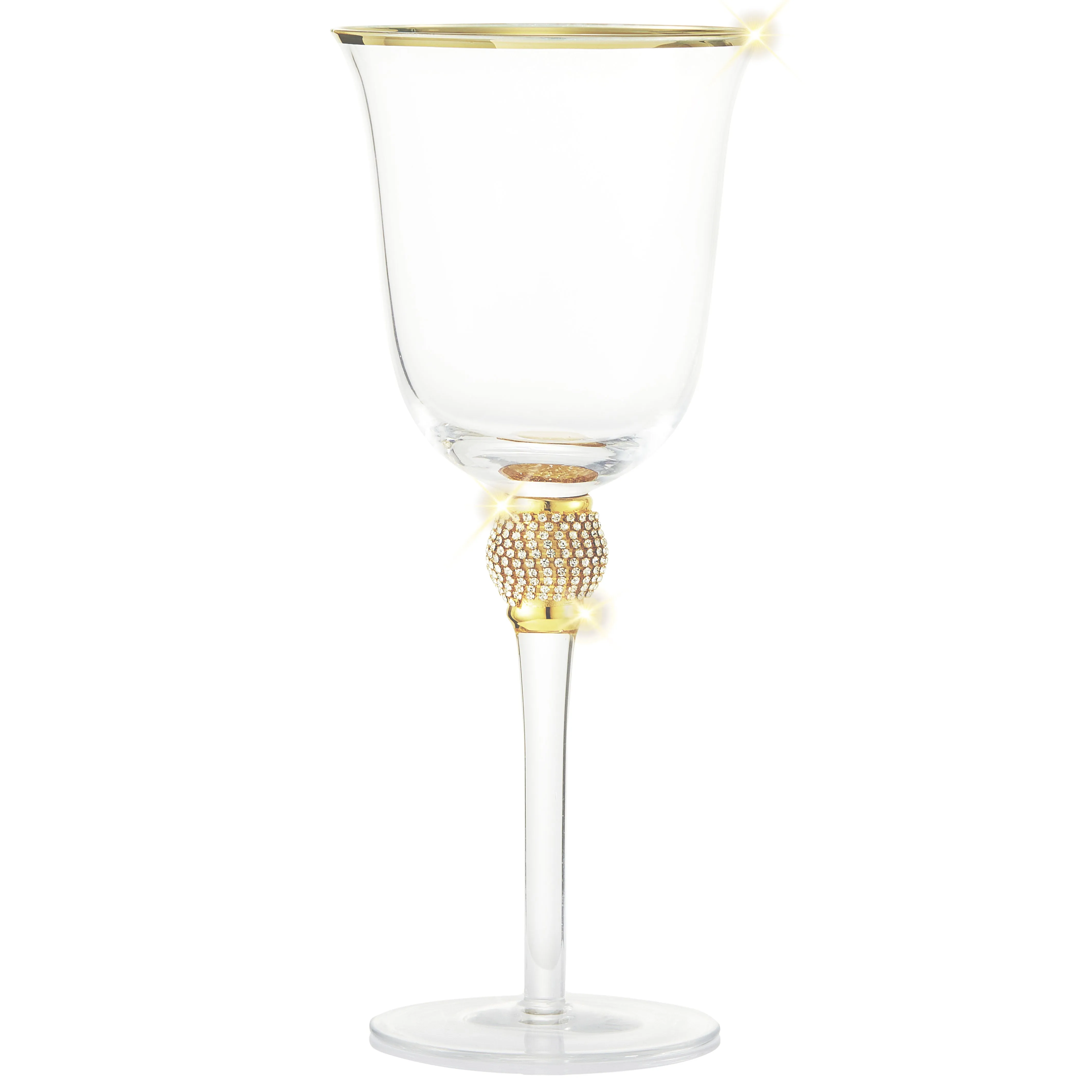 Berkware Set of 6 Gold tone Wine Glasses - Luxurious Rose and White Wine Glass with Dazzling Rhinestone Design and Gold tone Rim