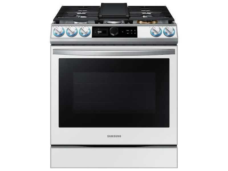 Bespoke Smart Slide-in Gas Range 6.0 cu. ft. with Smart Dial, Air Fry & Wi-Fi in White Glass - (NX60BB871112AA)