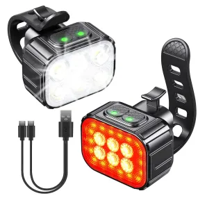 Bike Headlight TailLight IP65 Waterproof Anti-Drop Rechargeable Bicycle Light Set Night Riding Bright Bike Cycling Headlight Taillight Front Light War