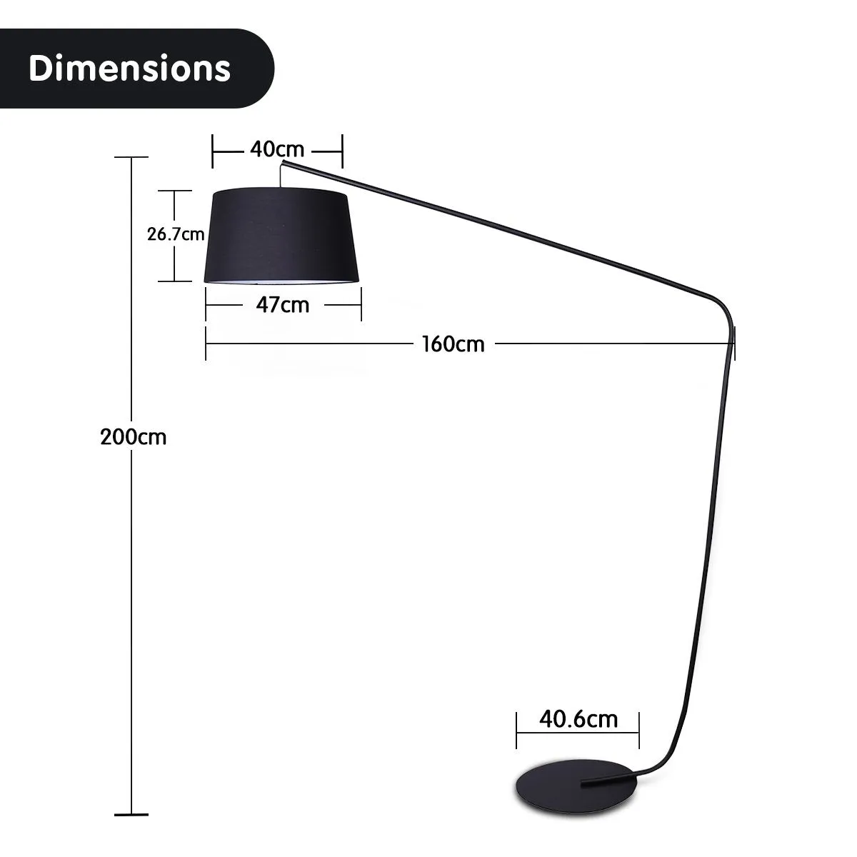 Black Metal Arc Floor Lamp with Tapered Shade, Sarantino