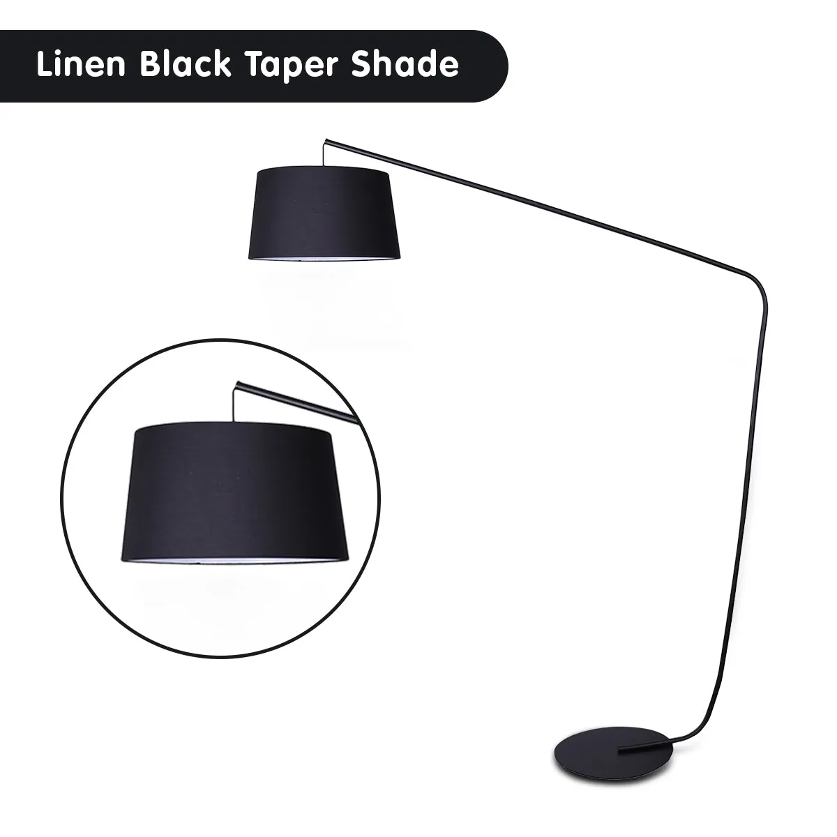 Black Metal Arc Floor Lamp with Tapered Shade, Sarantino