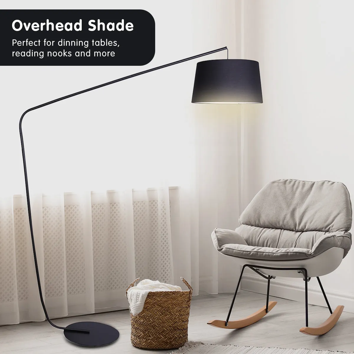 Black Metal Arc Floor Lamp with Tapered Shade, Sarantino