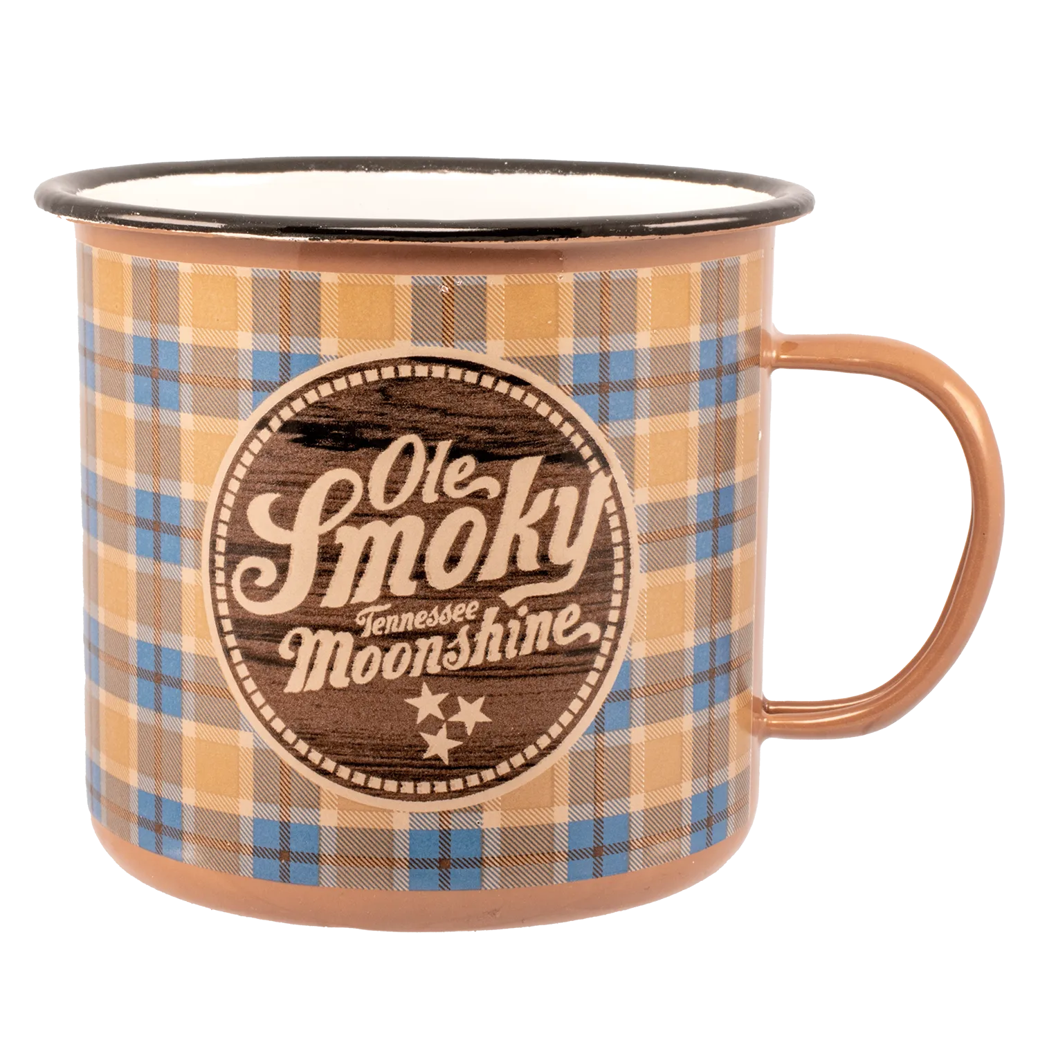 BLUE/BROWN PLAID ENAMEL MUG