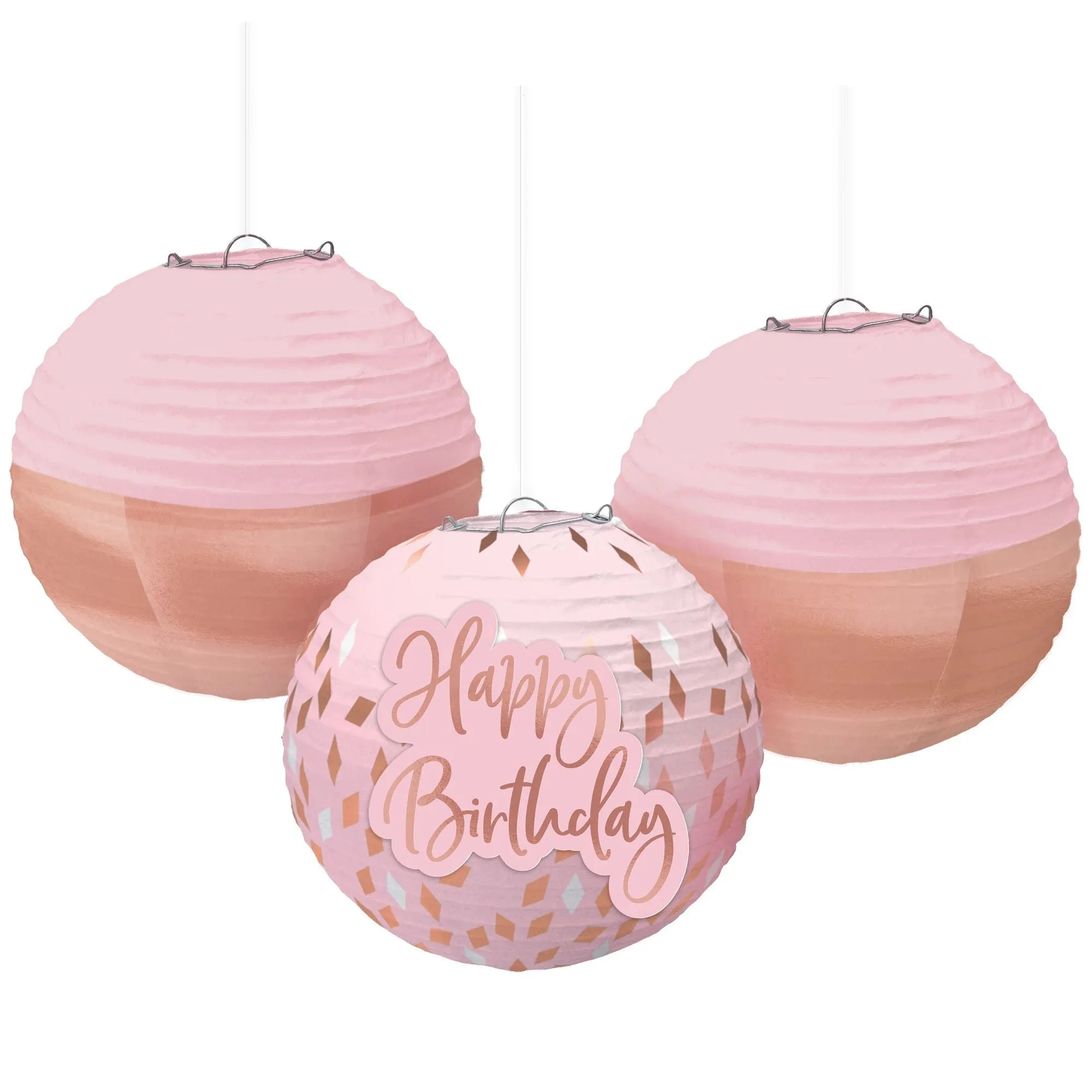 Blush Birthday Hanging Round Paper Lanterns, 9 1/2 Inches, 3 Count