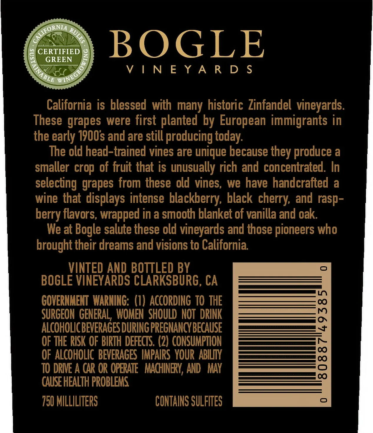 Bogle Zinfandel Red Wine, California, 14.5% ABV, 750ml Glass Bottle, 5-150ml Servings