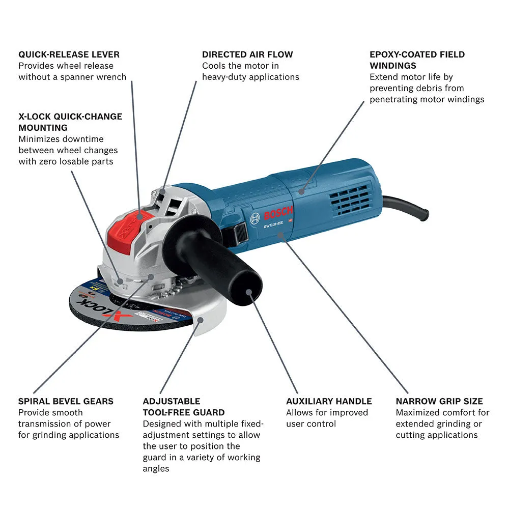 Bosch GWX10-45E 4-1/2" 10A X-Lock Ergonomic Angle Grinder