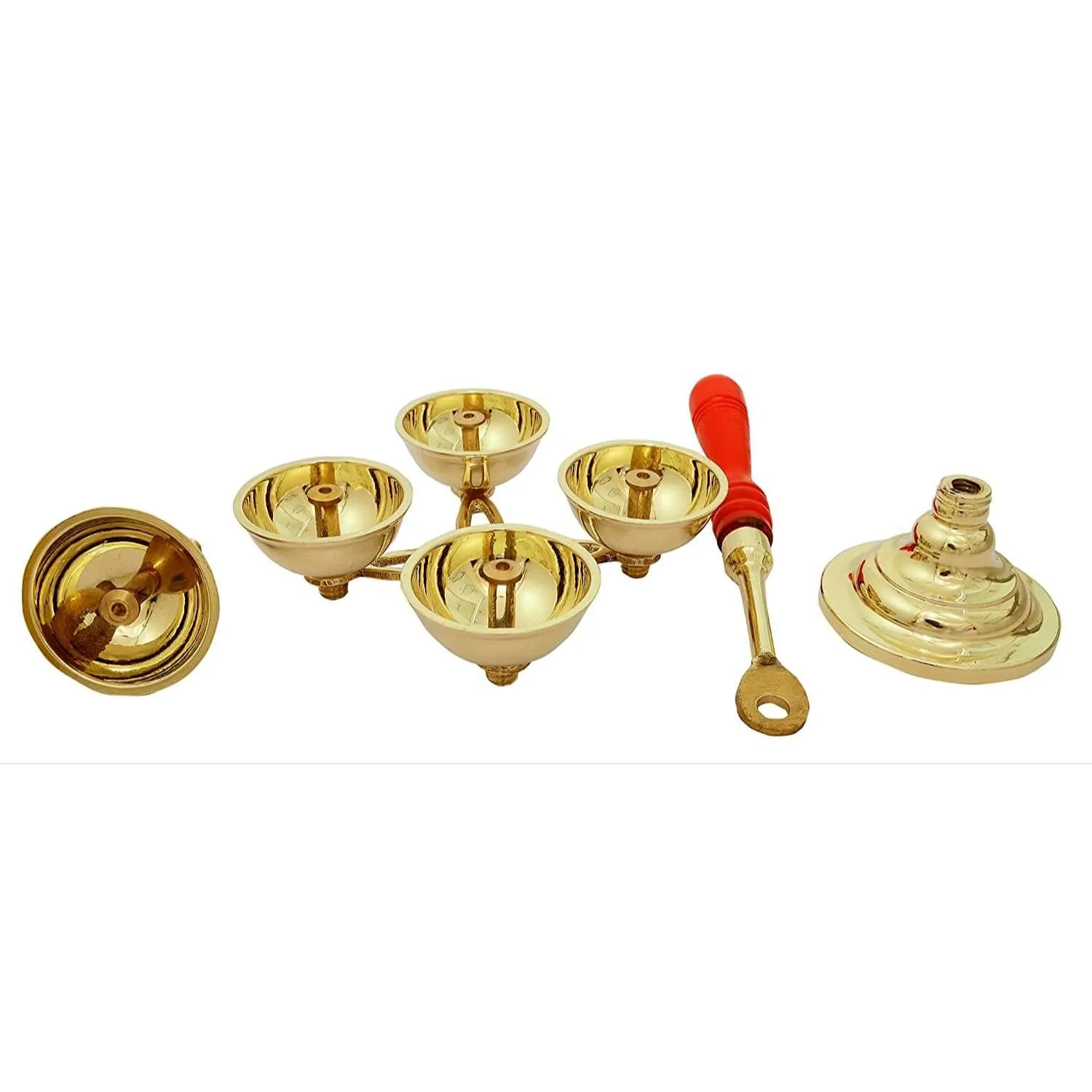 Brass 5 Face Ethnic Aarti Diya, Divaj, Bhadradeepam for Home and Mandir