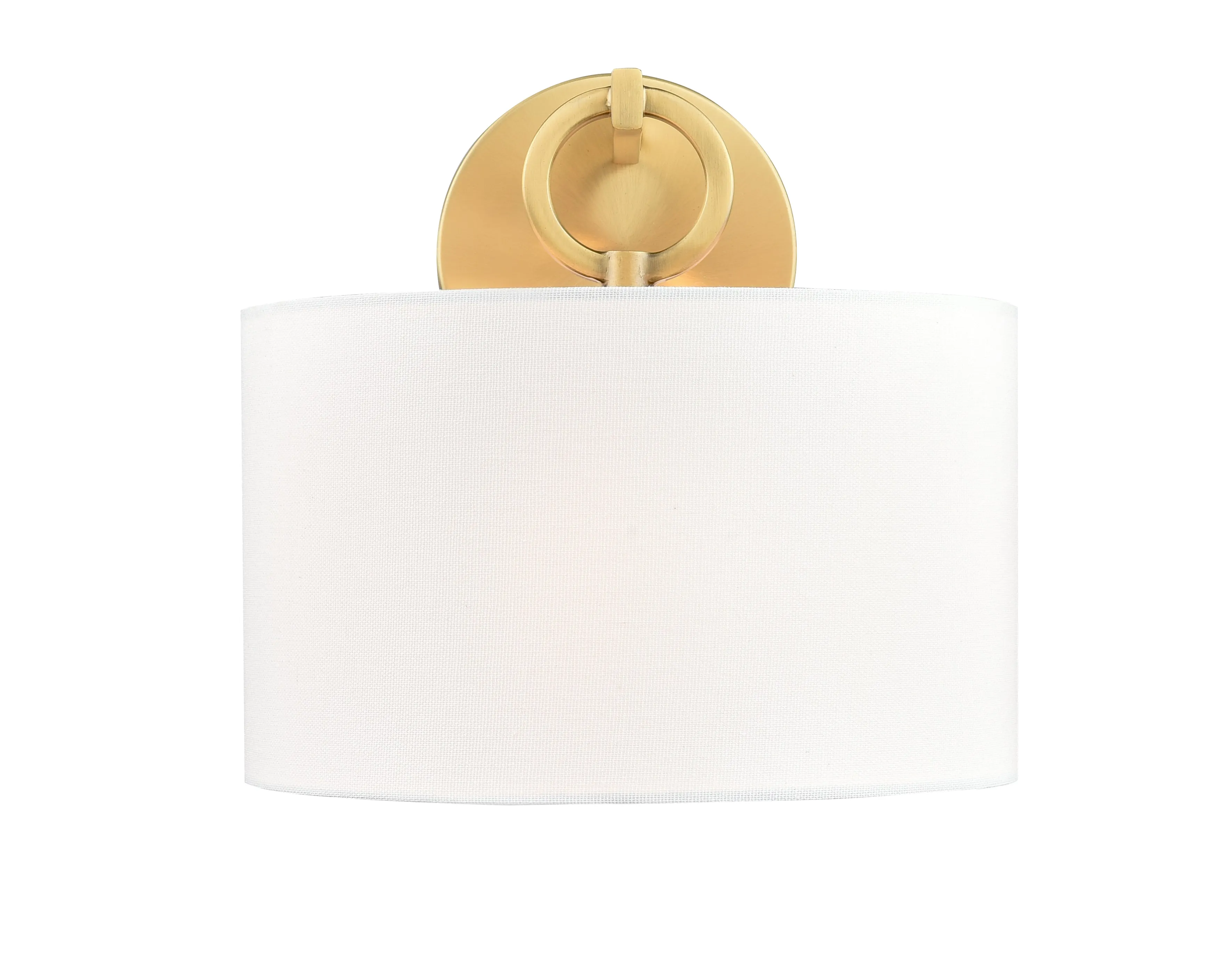 Braxstan Wall Sconce - Vintage Brass - White Linen Shade - 11.125in. Extension - E26 Medium Base