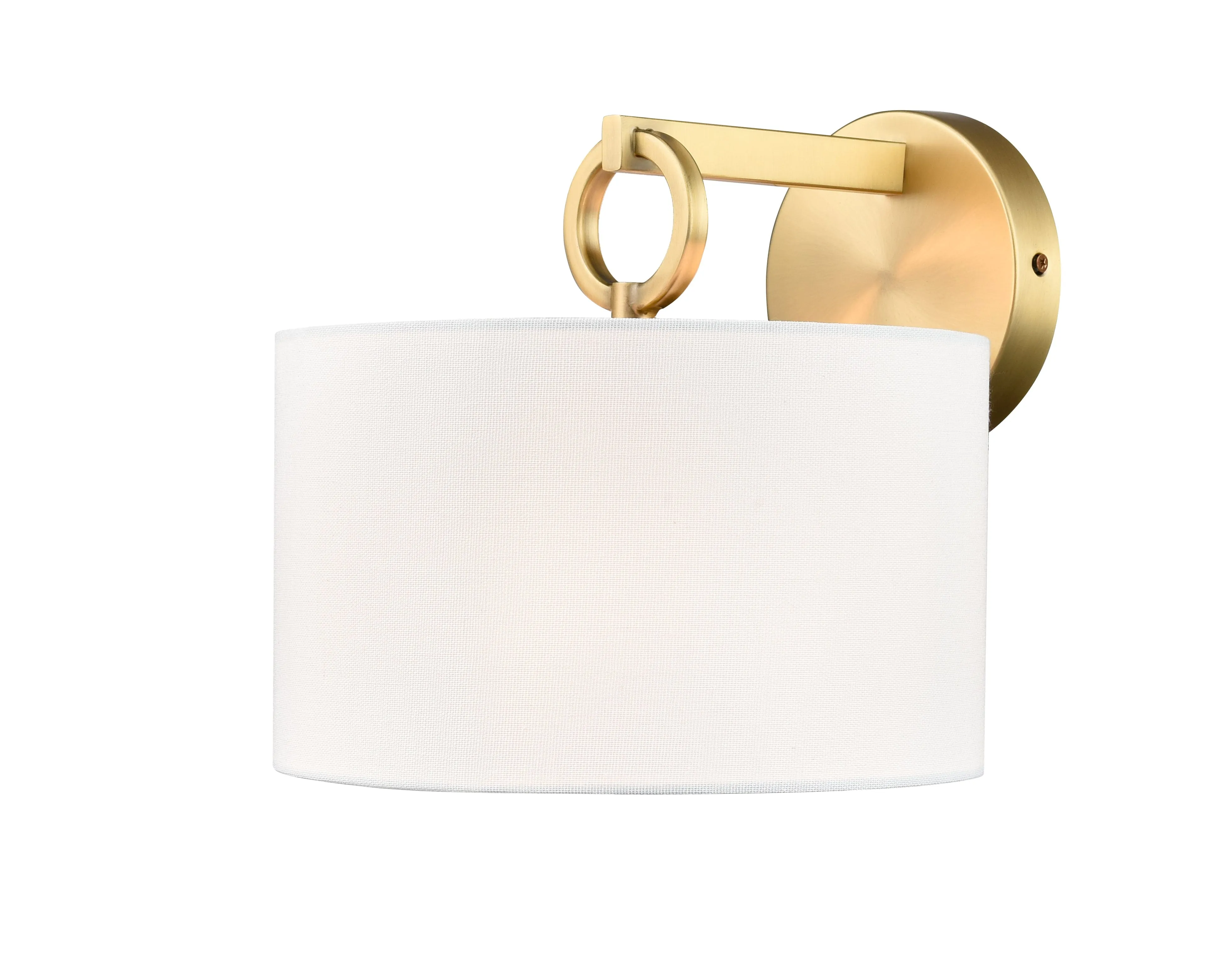 Braxstan Wall Sconce - Vintage Brass - White Linen Shade - 11.125in. Extension - E26 Medium Base