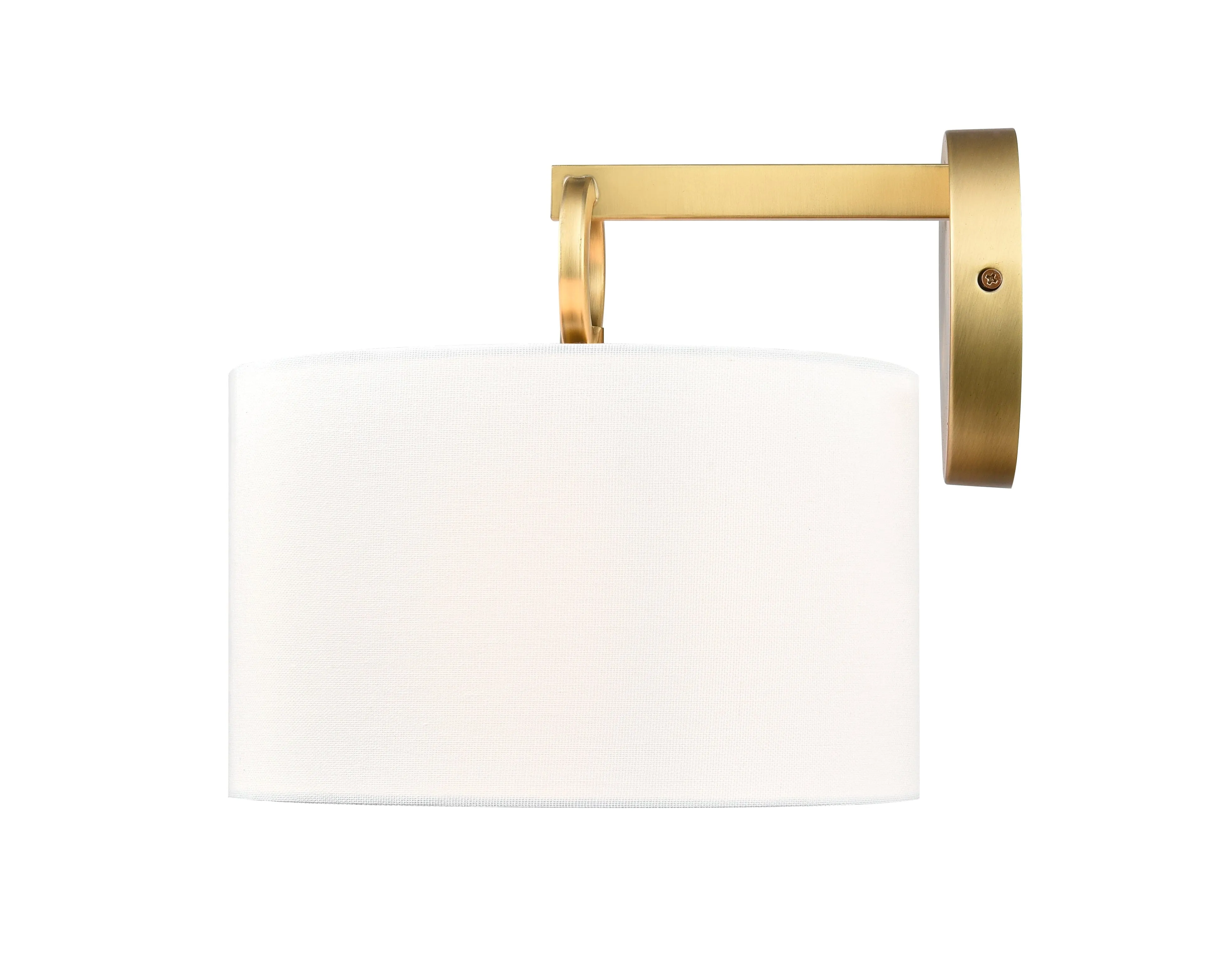 Braxstan Wall Sconce - Vintage Brass - White Linen Shade - 11.125in. Extension - E26 Medium Base