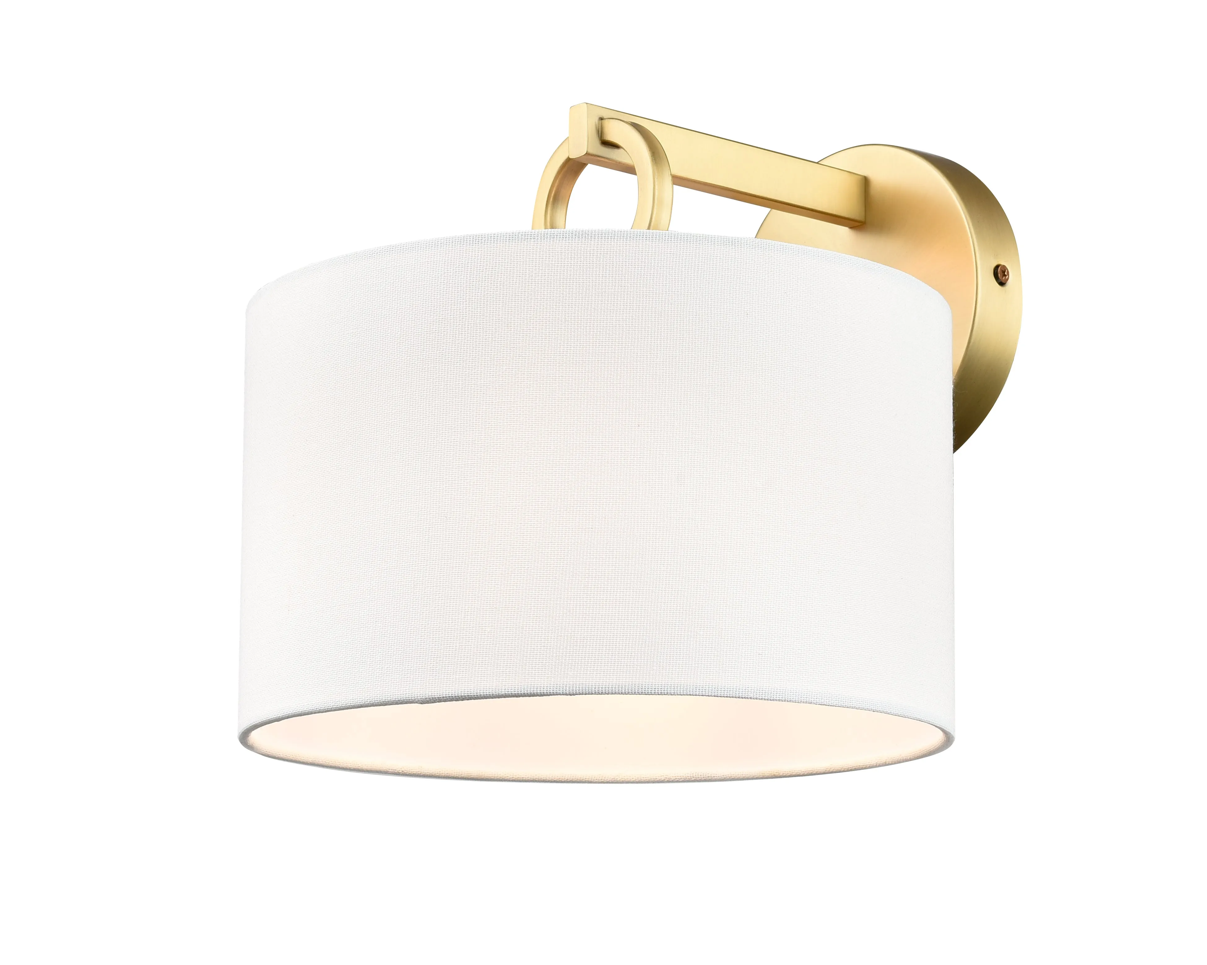 Braxstan Wall Sconce - Vintage Brass - White Linen Shade - 11.125in. Extension - E26 Medium Base