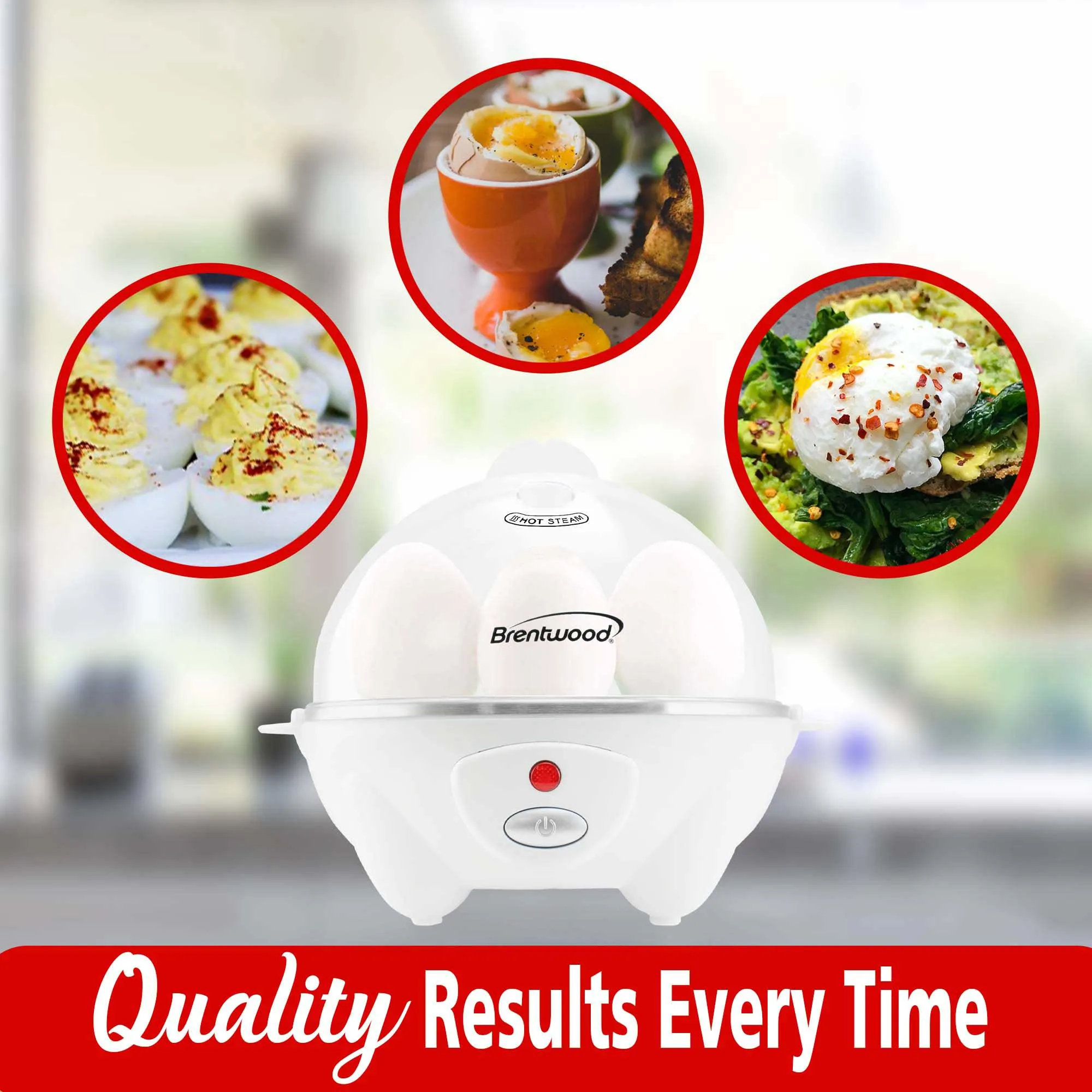 Brentwood TS-1045W Electric 7 Egg Cooker with Auto Shut Off, White