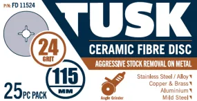 Ceramic Fibre Disc 115mm 24Grit Crossing Hole 25pc pack