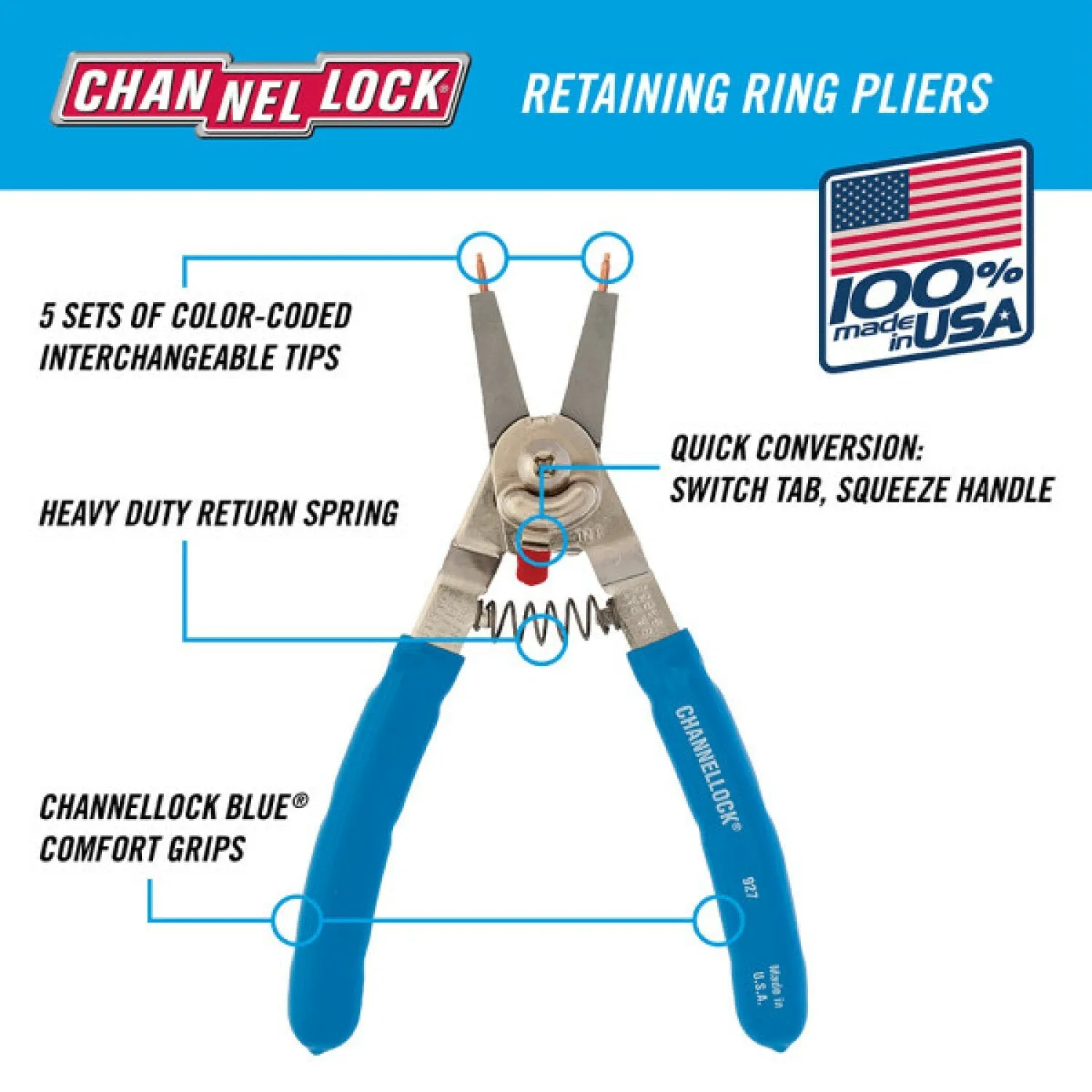 Channellock 927 8-Inch Convertible Retaining Ring Pliers