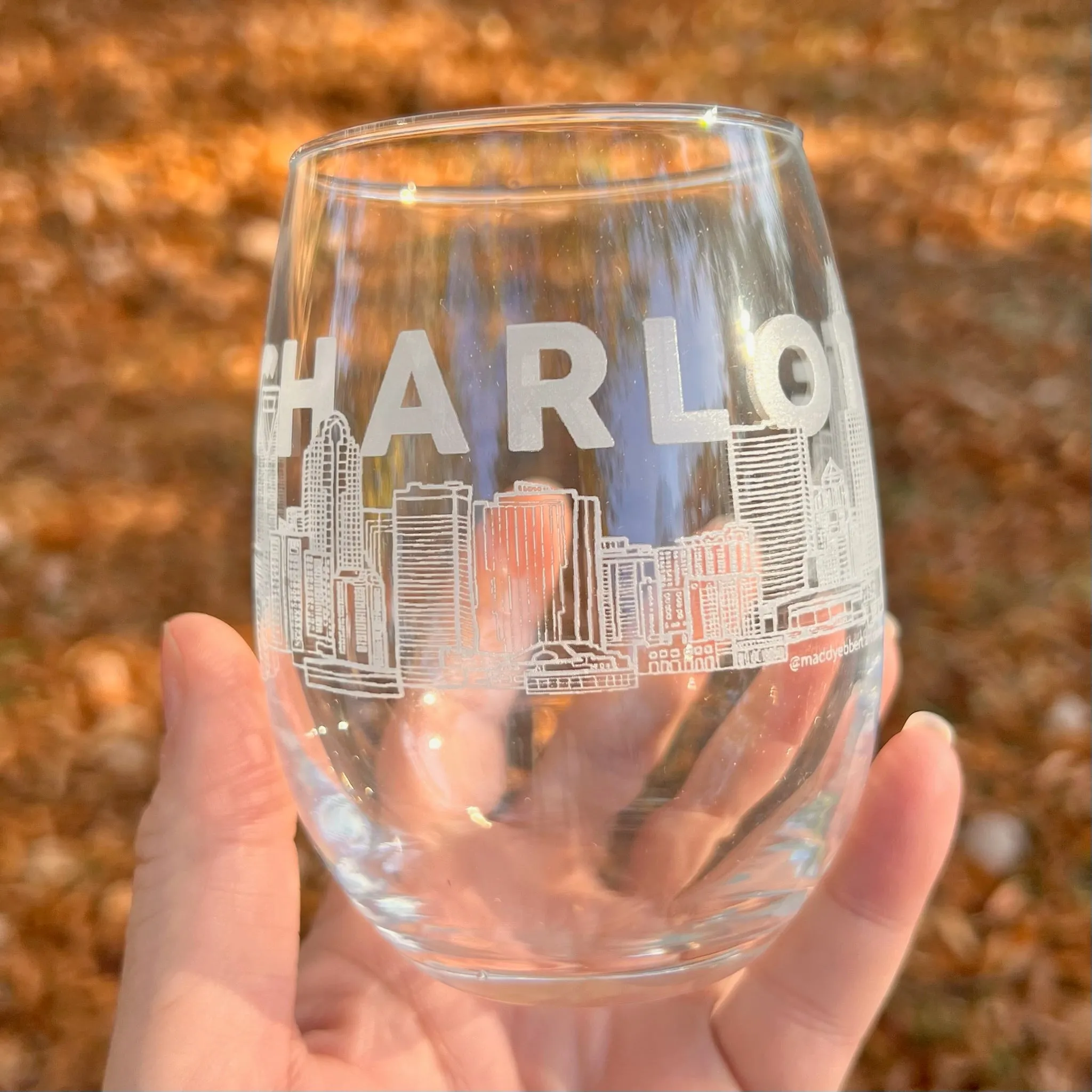 Charlotte Skyline Stemless Wine Glass by Maddy Ebbert