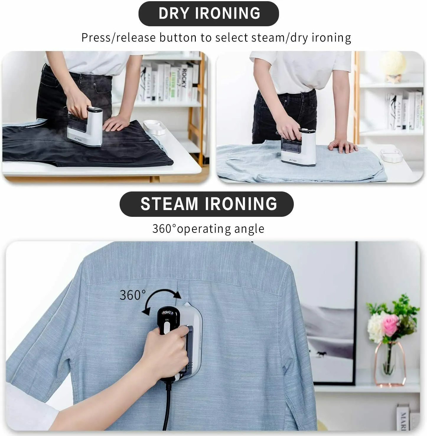 Cirago 4in1 Portable Garment Steamer Iron 1300W 110V 100ml for Clothes, White