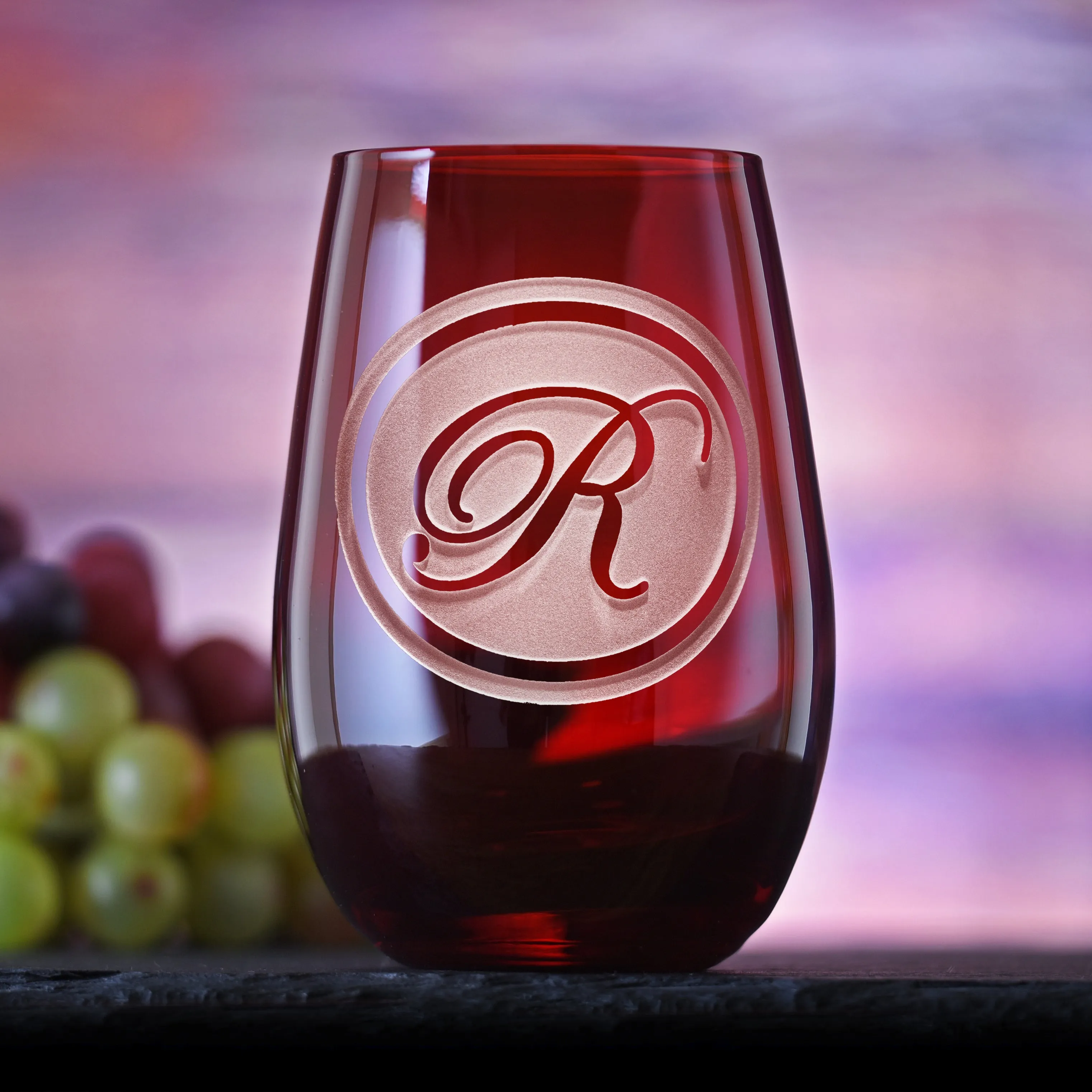 Custom Etched Red Stemless Wine Glass Tumbler | Crystal Imagery