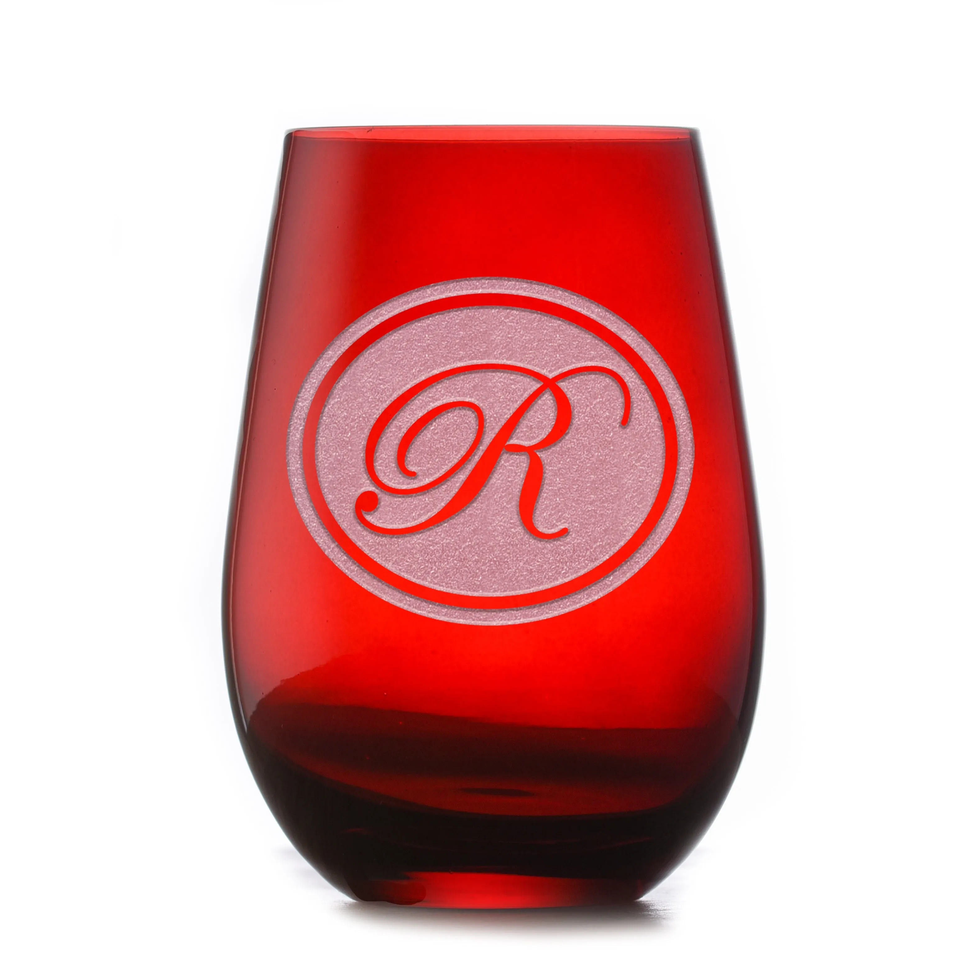 Custom Etched Red Stemless Wine Glass Tumbler | Crystal Imagery