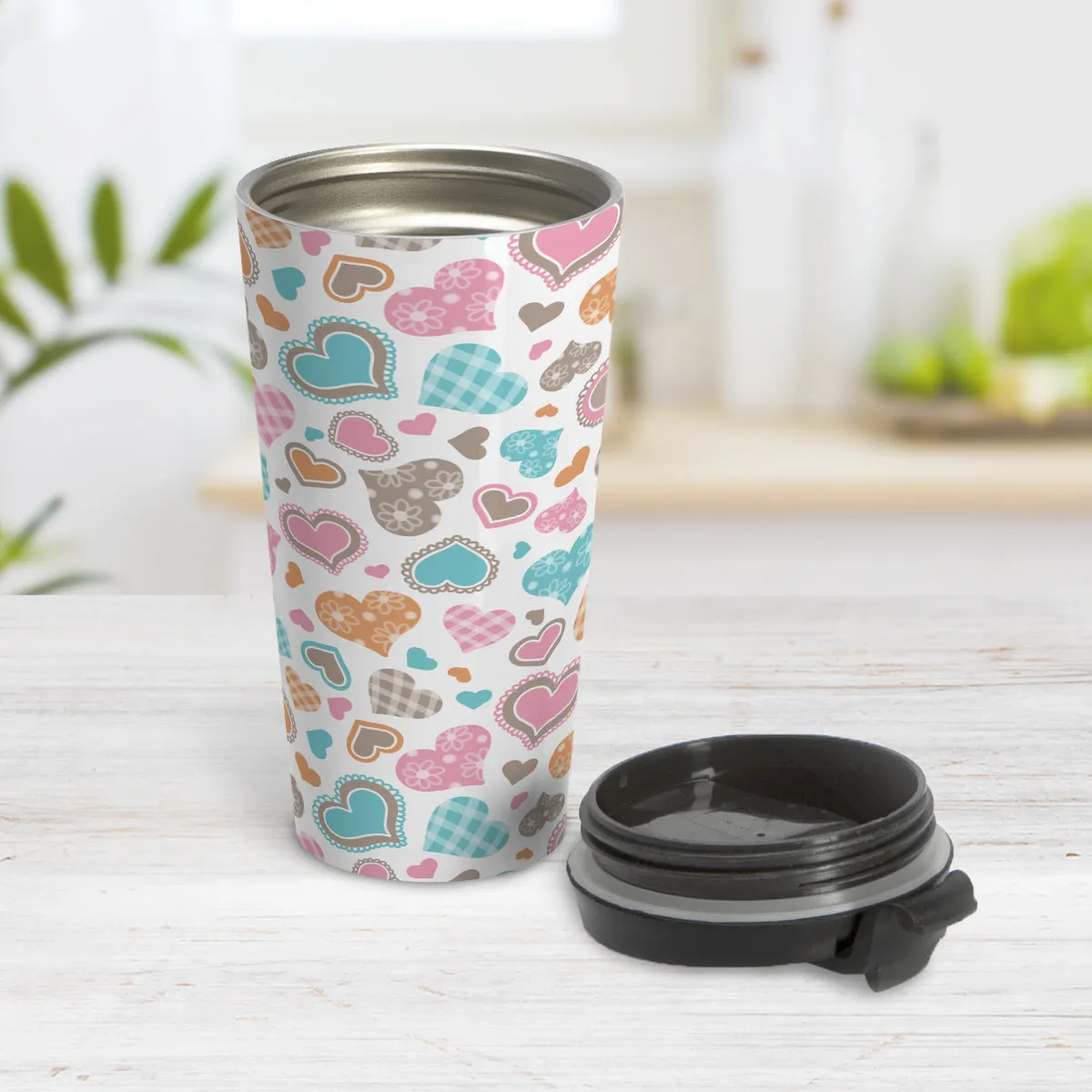 Cutesy Hearts Pattern Travel Mug