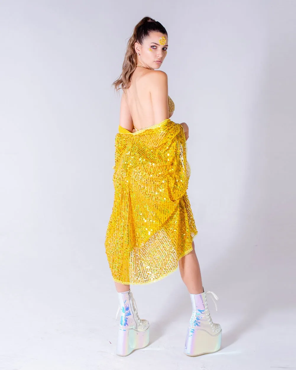 Disco Sequin Kimono - Yellow lily