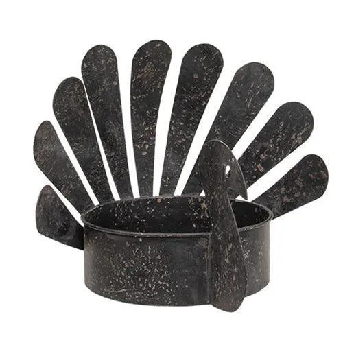 Distressed Metal Turkey Large Candle Pan for Thanksgiving