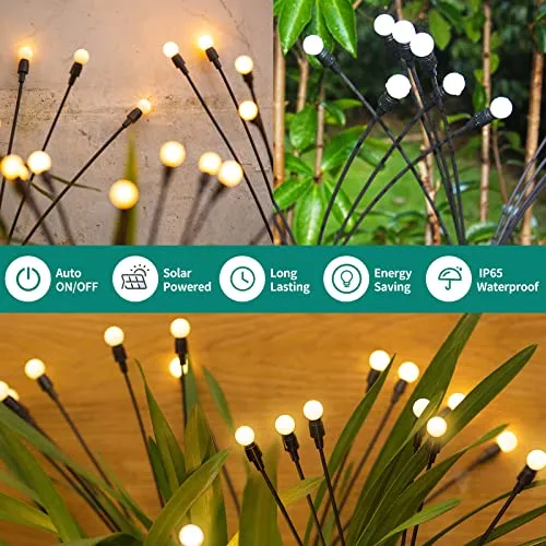 DURPAR Solar Garden Lights, New Upgraded Solar Firefly Lights Outdoor Waterproof, Solar Outdoor Lights, Solar Garden Decorative Lights Yard Patio Pathway Decoration, Warm White (2 Pack)