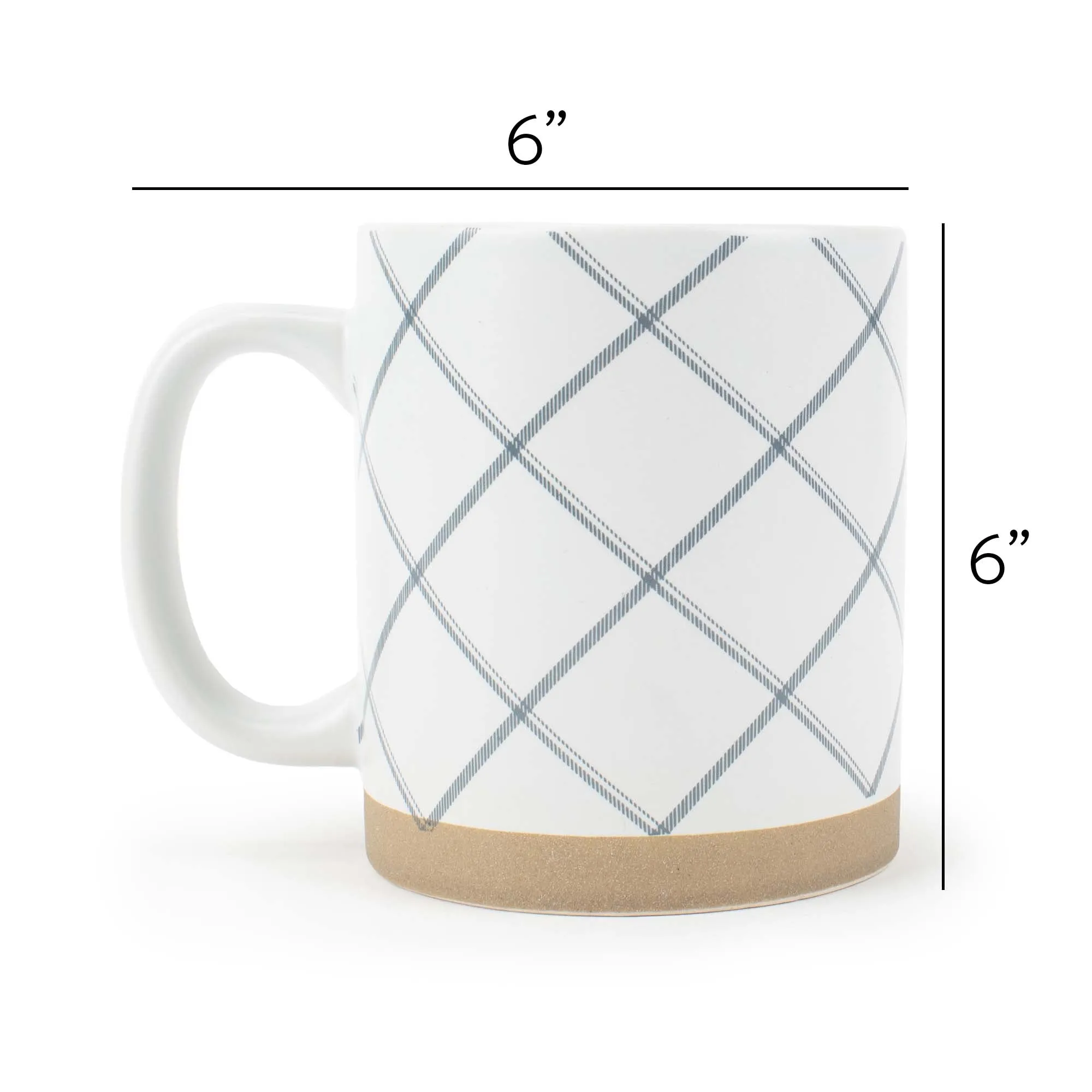 Elanze Designs Modern Plaid Raw Clay Bottom White 13 ounce Ceramic Coffee Mugs Set of 4