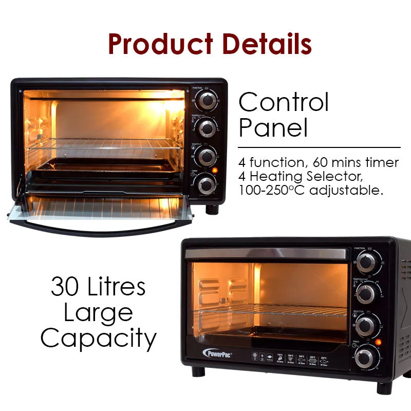 Electric Oven 30L with Rotisserie & Convection Functions, 1 Trays & Wire Mesh (PPT30)