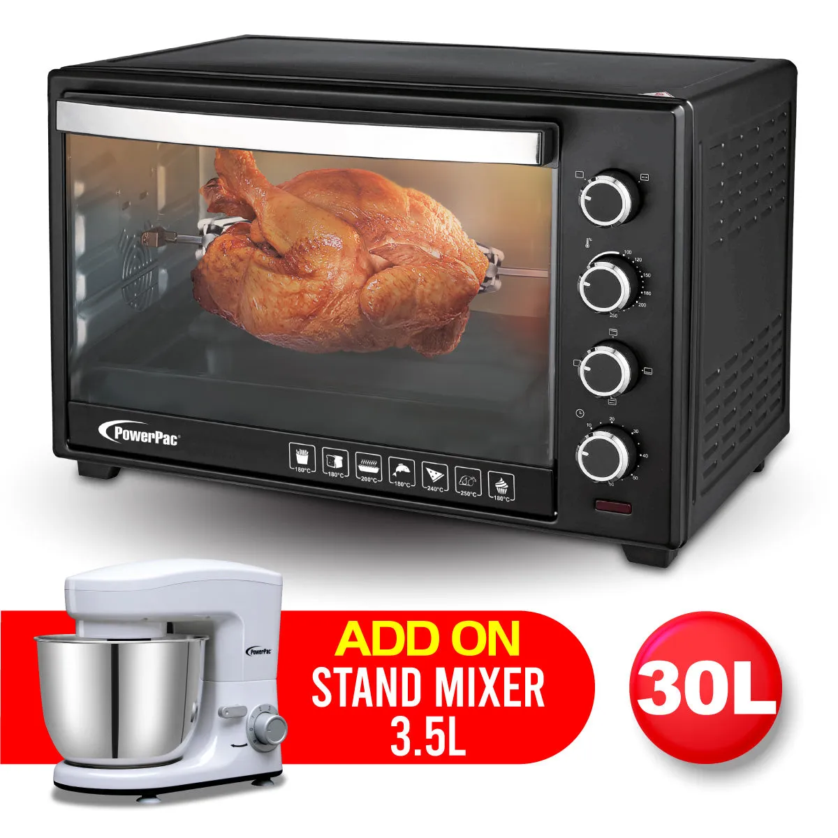 Electric Oven 30L with Rotisserie & Convection Functions, 1 Trays & Wire Mesh (PPT30)