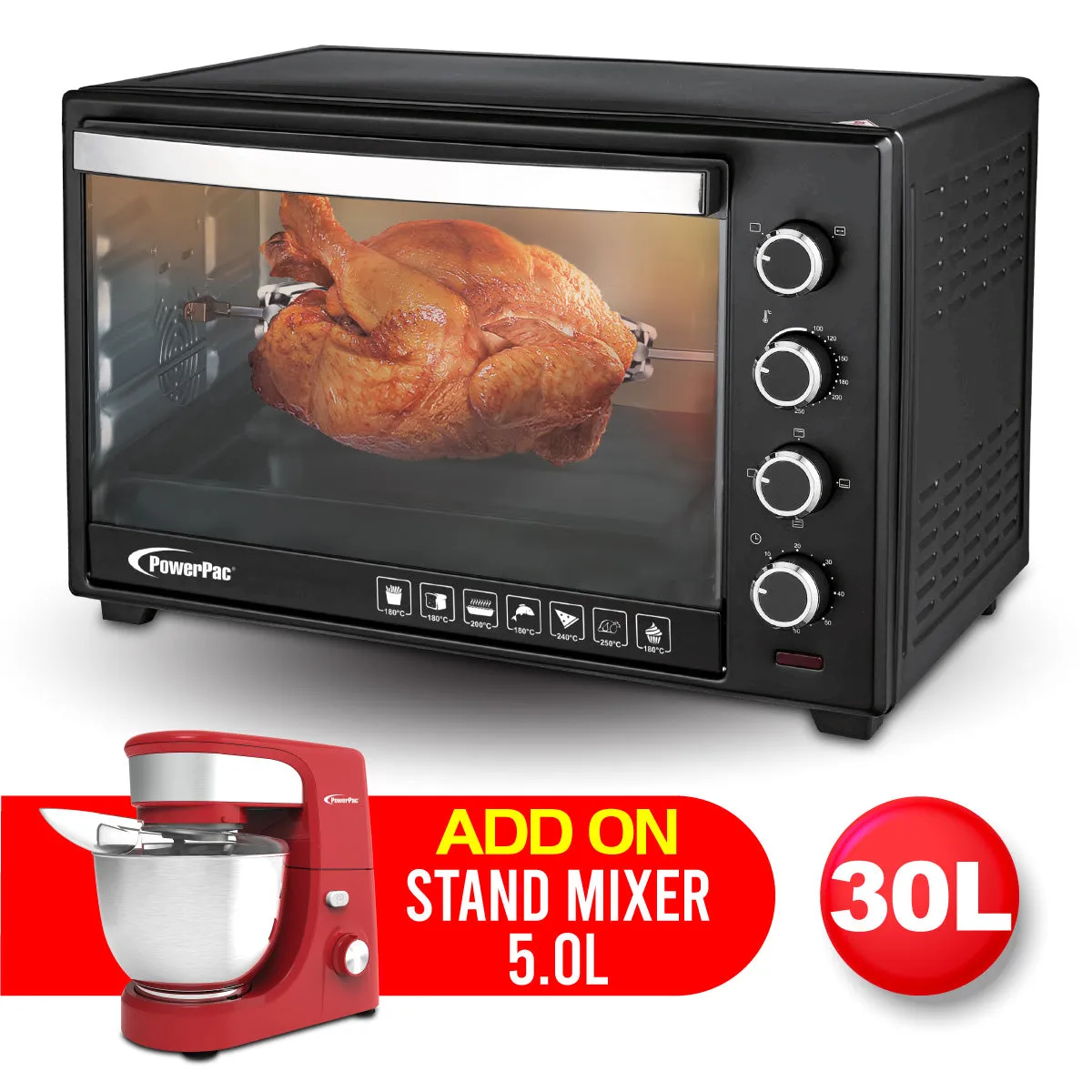 Electric Oven 30L with Rotisserie & Convection Functions, 1 Trays & Wire Mesh (PPT30)