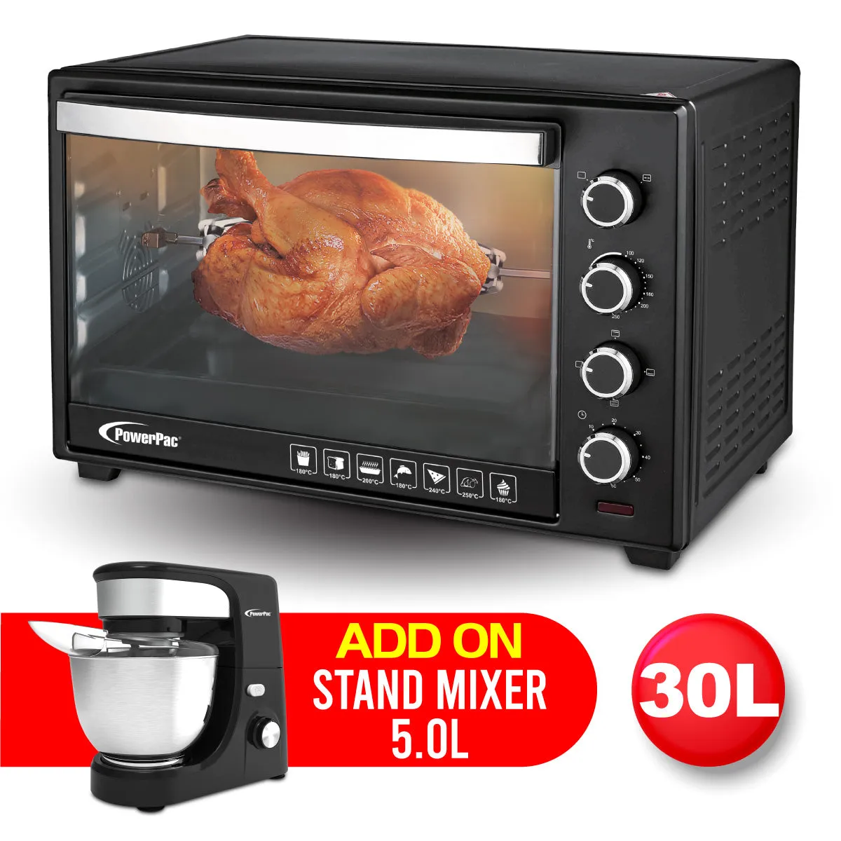 Electric Oven 30L with Rotisserie & Convection Functions, 1 Trays & Wire Mesh (PPT30)