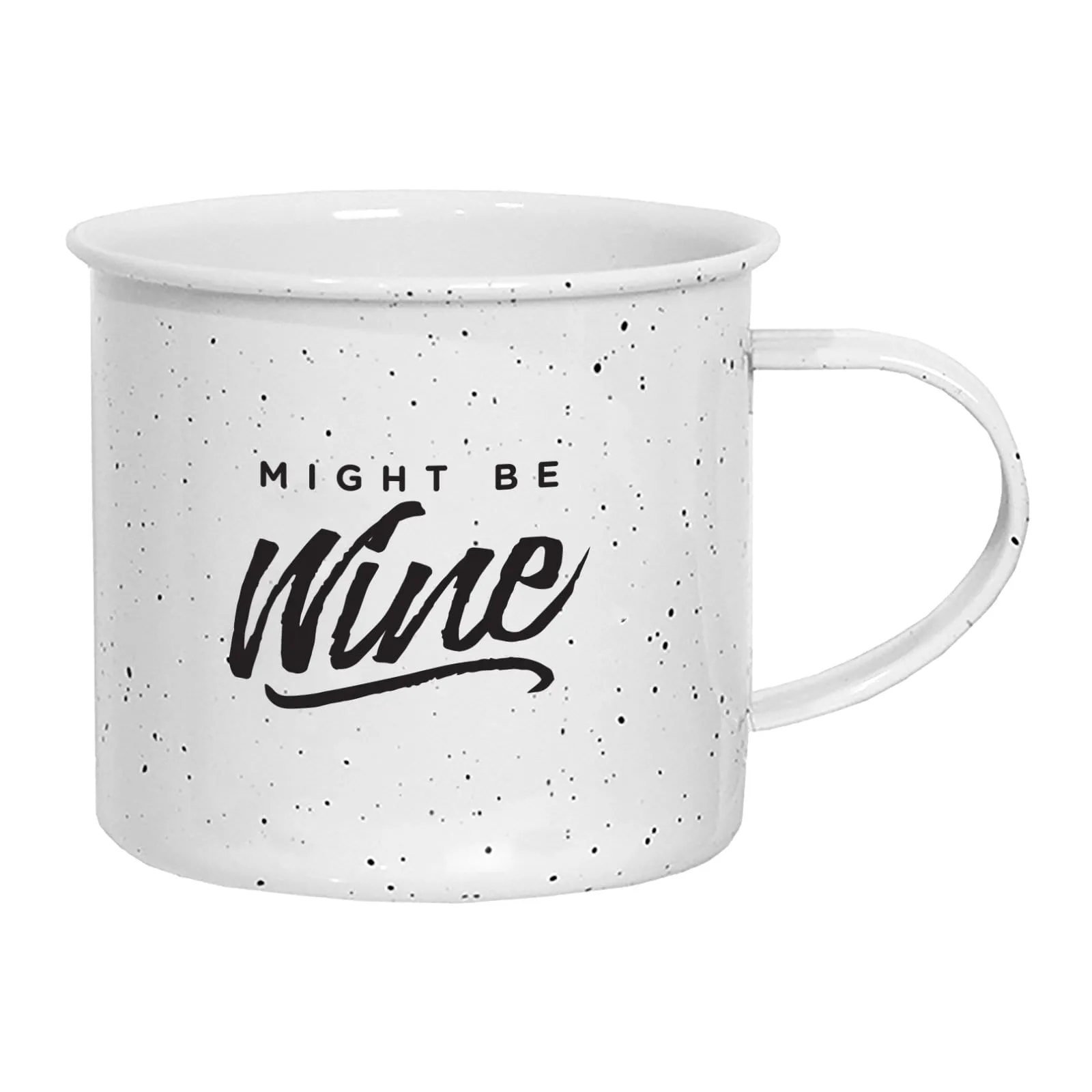 Enamel Camping Coffee Mug "Might Be Wine" Large Tin Cup, 16 Ounce (Speckled whi