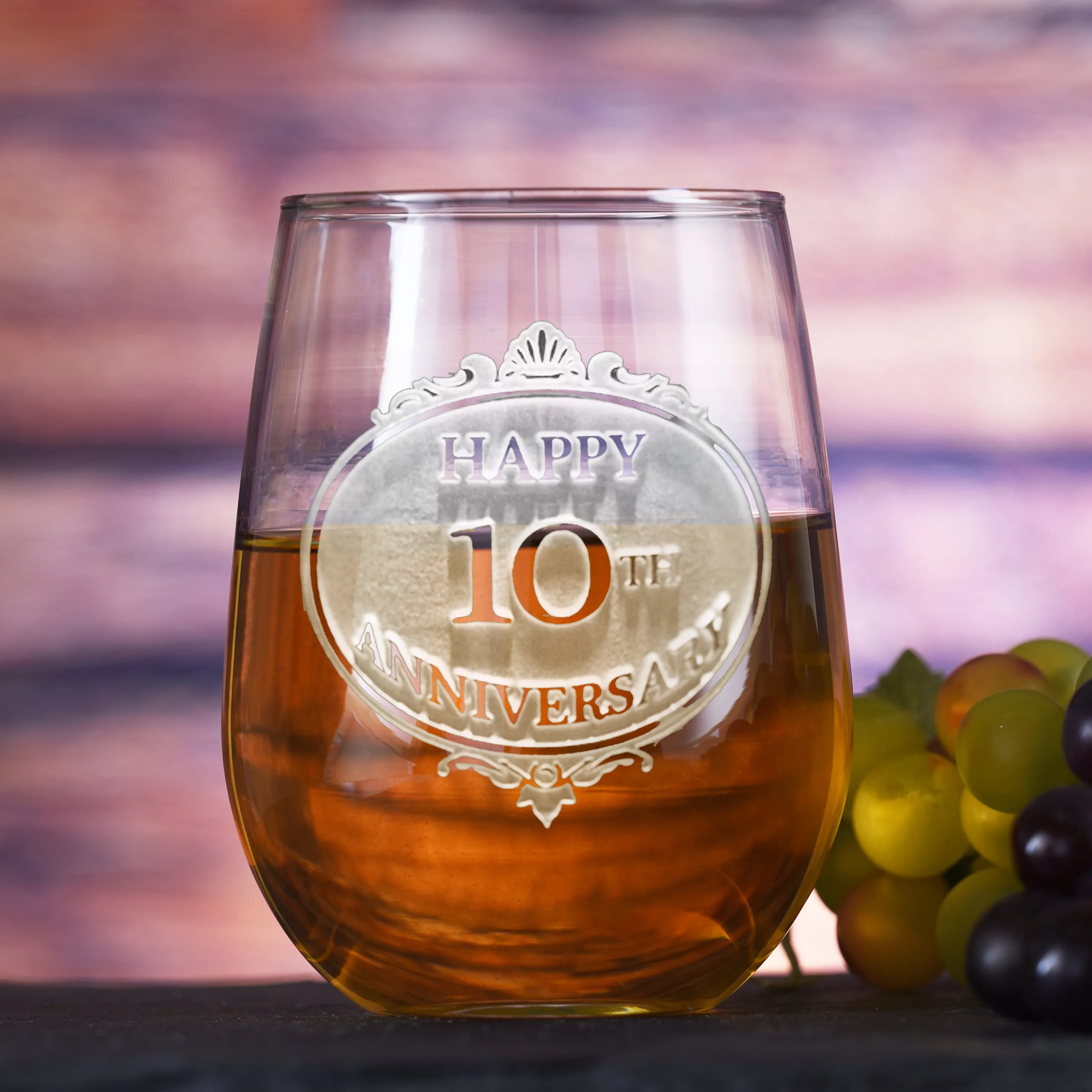 Engraved Anniversary Stemless Wine Glass