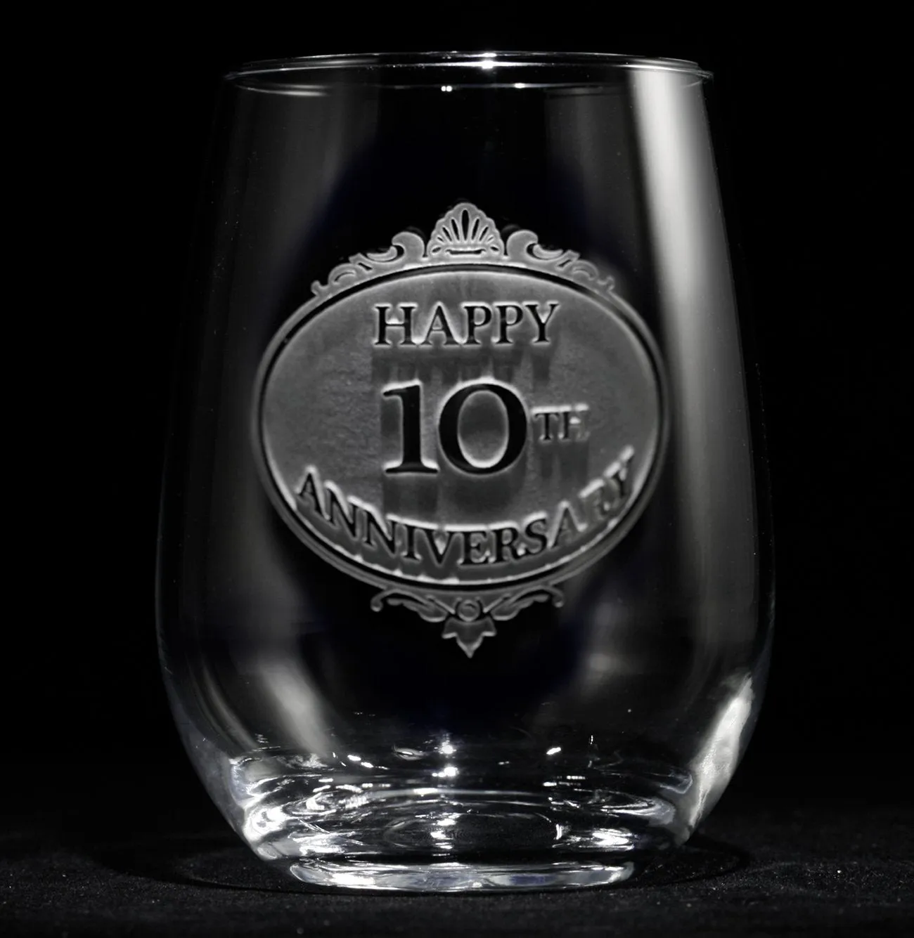 Engraved Anniversary Stemless Wine Glass