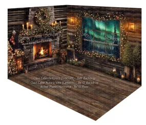 Fabric Room Claus Cabin Fireplace (Tree Left)   Claus Cabin Aurora View (Lanterns)   Archer Planks Horizontal (JA)