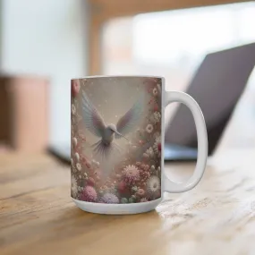 Fantasy Hummingbird Floral Mug, Enchanted Garden Coffee Cup, Mystical Bird Lover Gift, Unique Magical Nature Inspired Drinkware