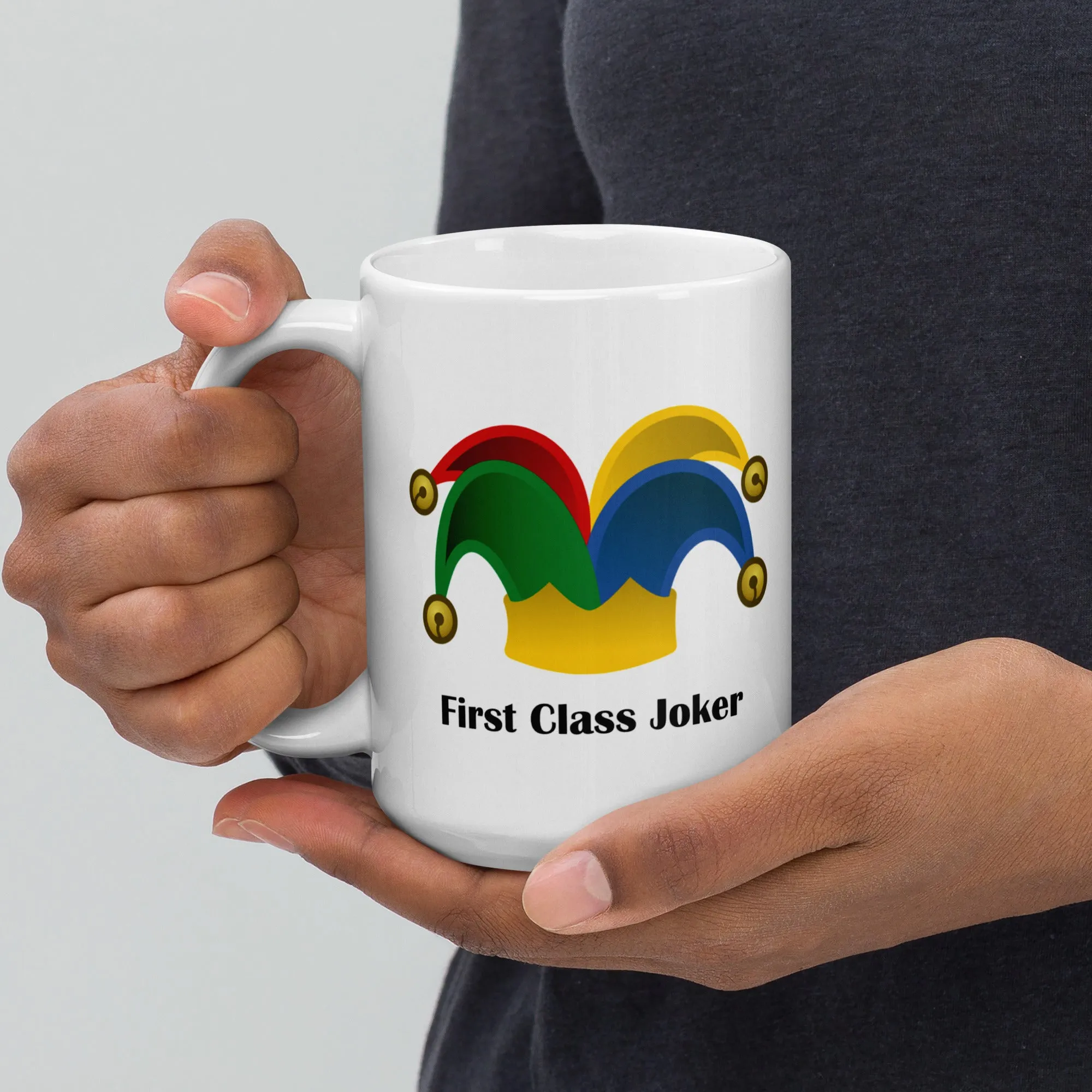 First Class Joker White glossy mug