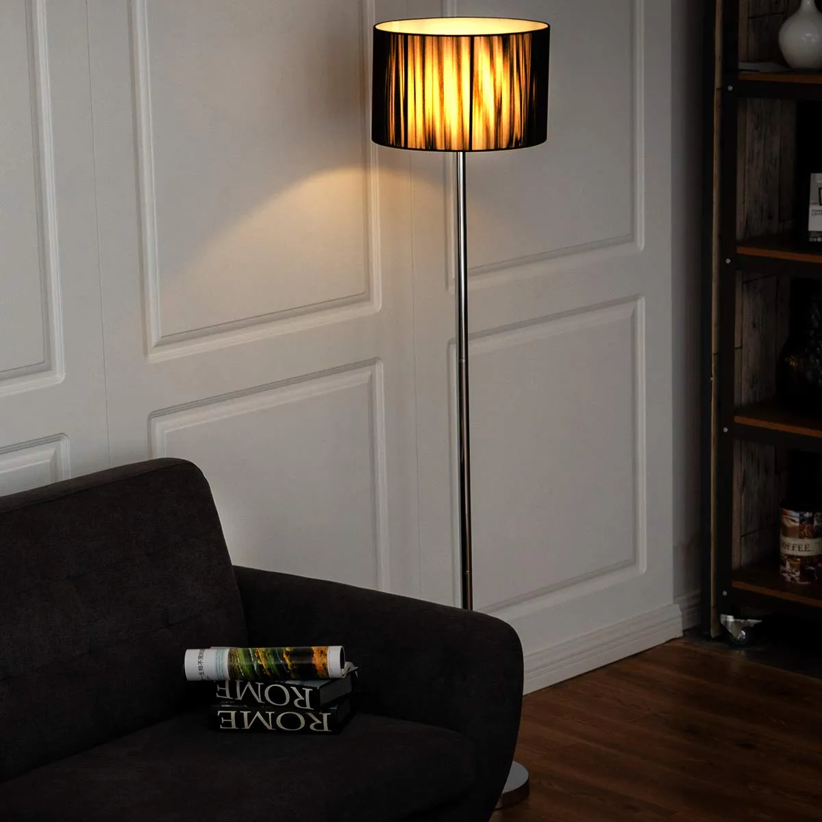 Floor Lamp, Living Room Modern Standing Floor Light with Sheer Shade and LED Light Bulb, 63 inches