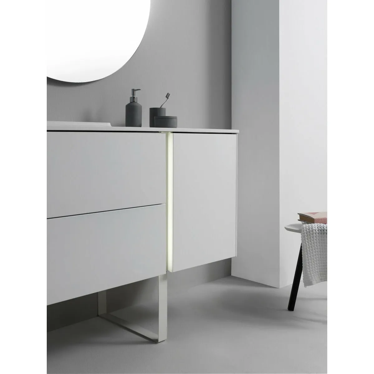 Frontline Matt White Floor Standing Bluetooth Vanity Unit with Solid Surface Basin & Slatted Leg (1200mm)