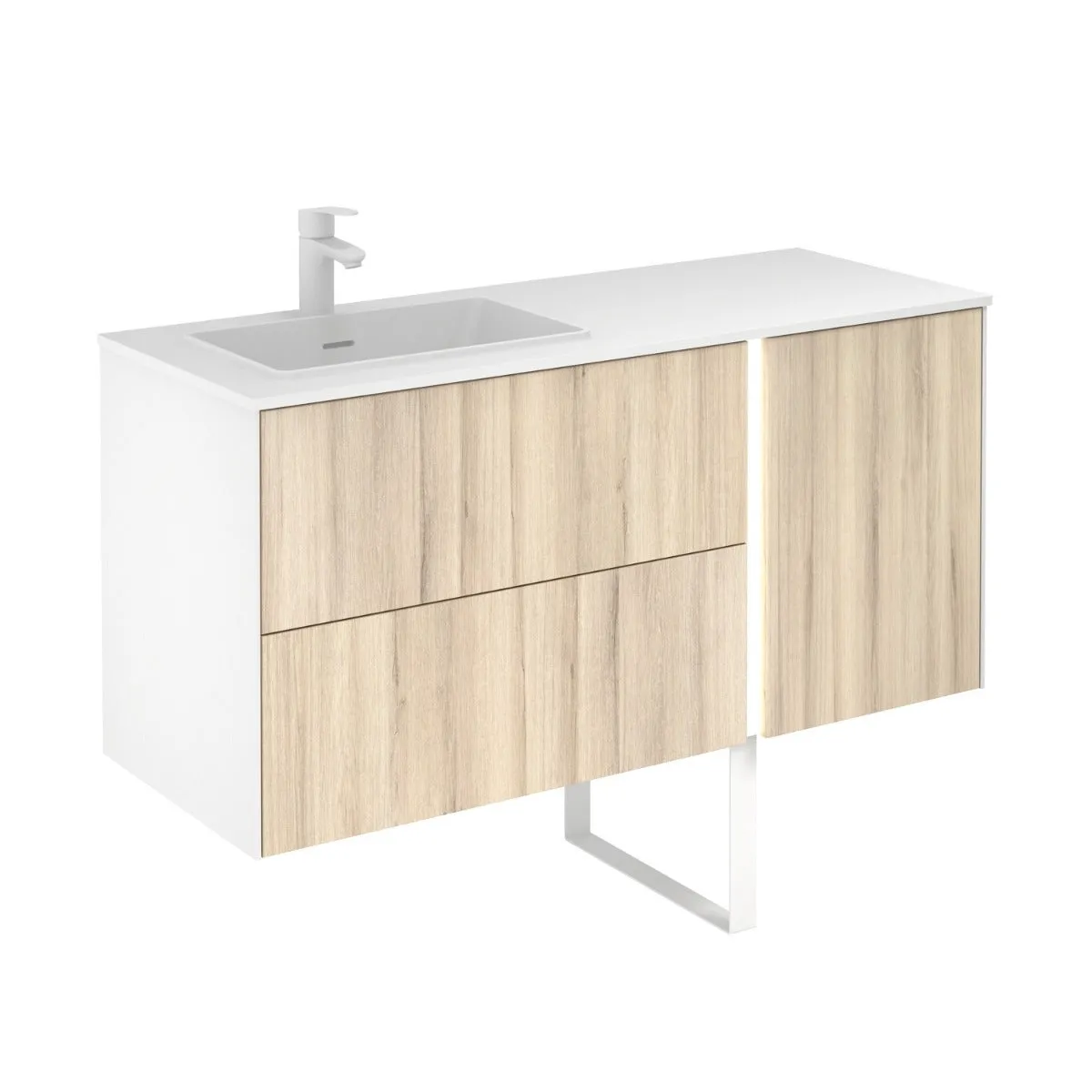 Frontline Oak Floor Standing Vanity Bluetooth Vanity Unit with Solid Surface Basin & Slatted Leg (1200mm)