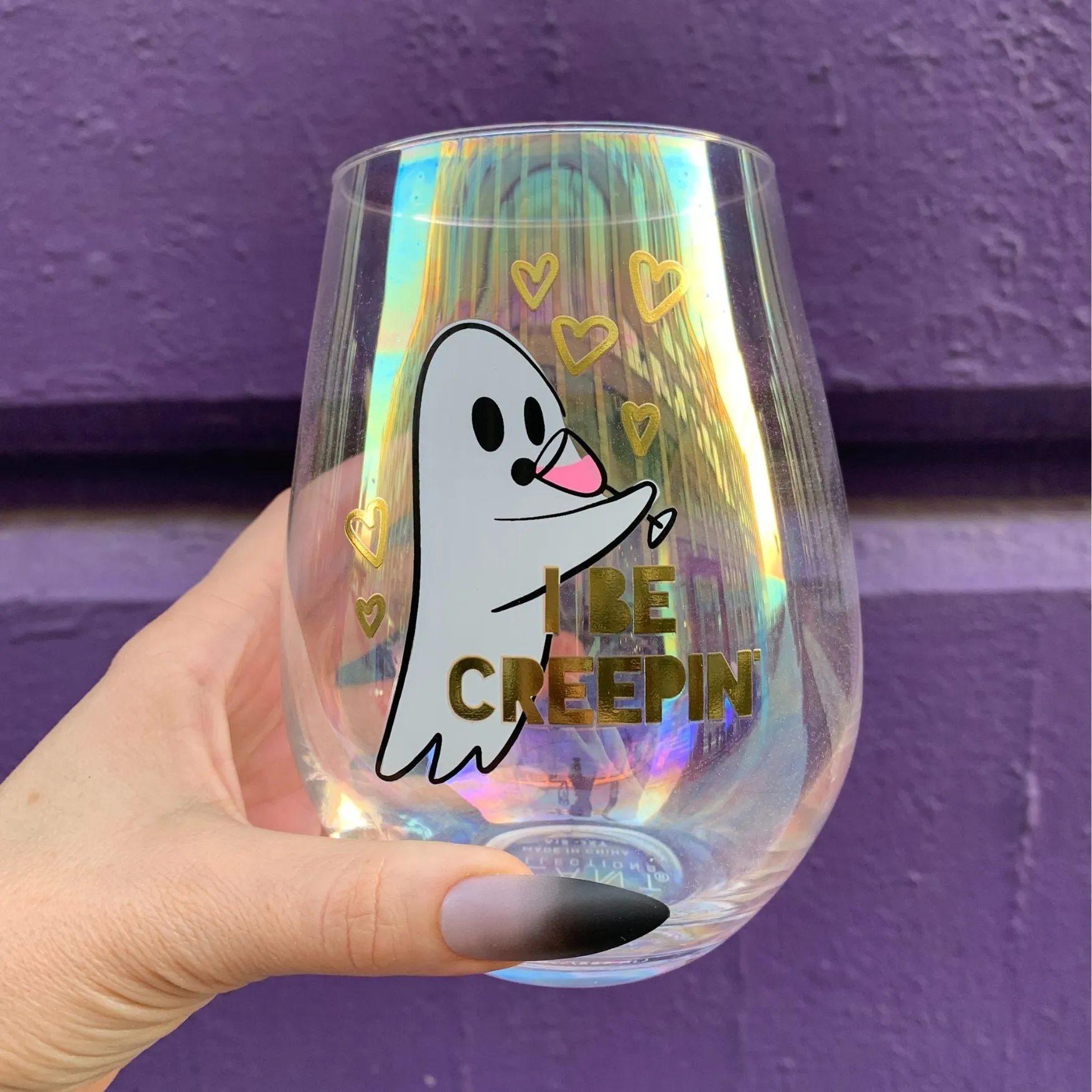 Ghost "I Be Creepin" Jumbo Stemless Wine Glass in Iridescent | 30 Oz. | Holds an Entire Bottle of Wine