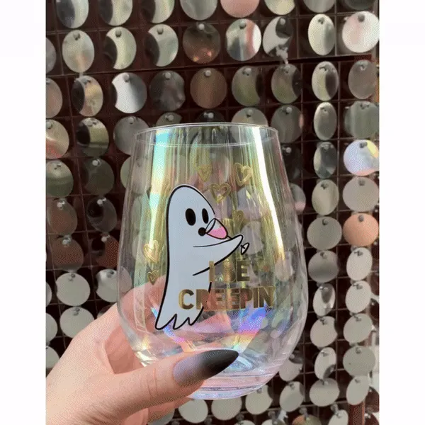 Ghost "I Be Creepin" Jumbo Stemless Wine Glass in Iridescent | 30 Oz. | Holds an Entire Bottle of Wine