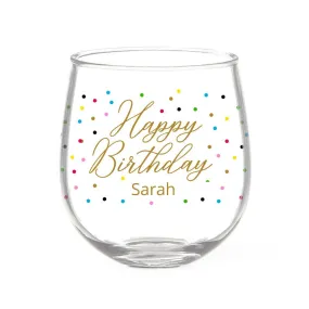 Happy Birthday Stemless Wine Glass