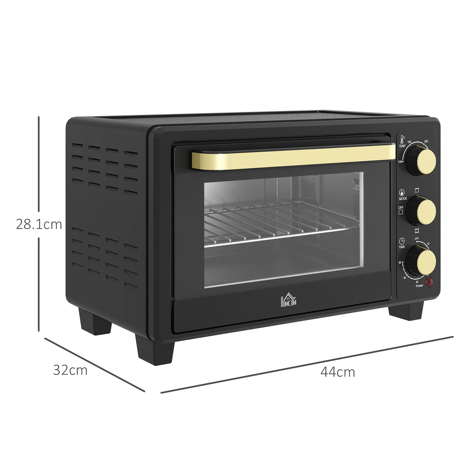 HOMCOM Mini Oven 16L Countertop Oven w/ Adjustable Temp Timer 1400W, Black