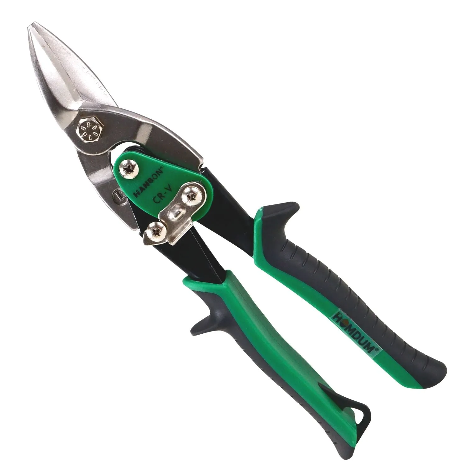 Homdum 10inch Aviation Snip Right Cut Tin Cutter Hanbon Anti-Slip Sawtooth Design Blade Scissor Heavy Duty Metal Sheet Cutting Snippers Hand Steel Shears with Spring 250MM Black Green