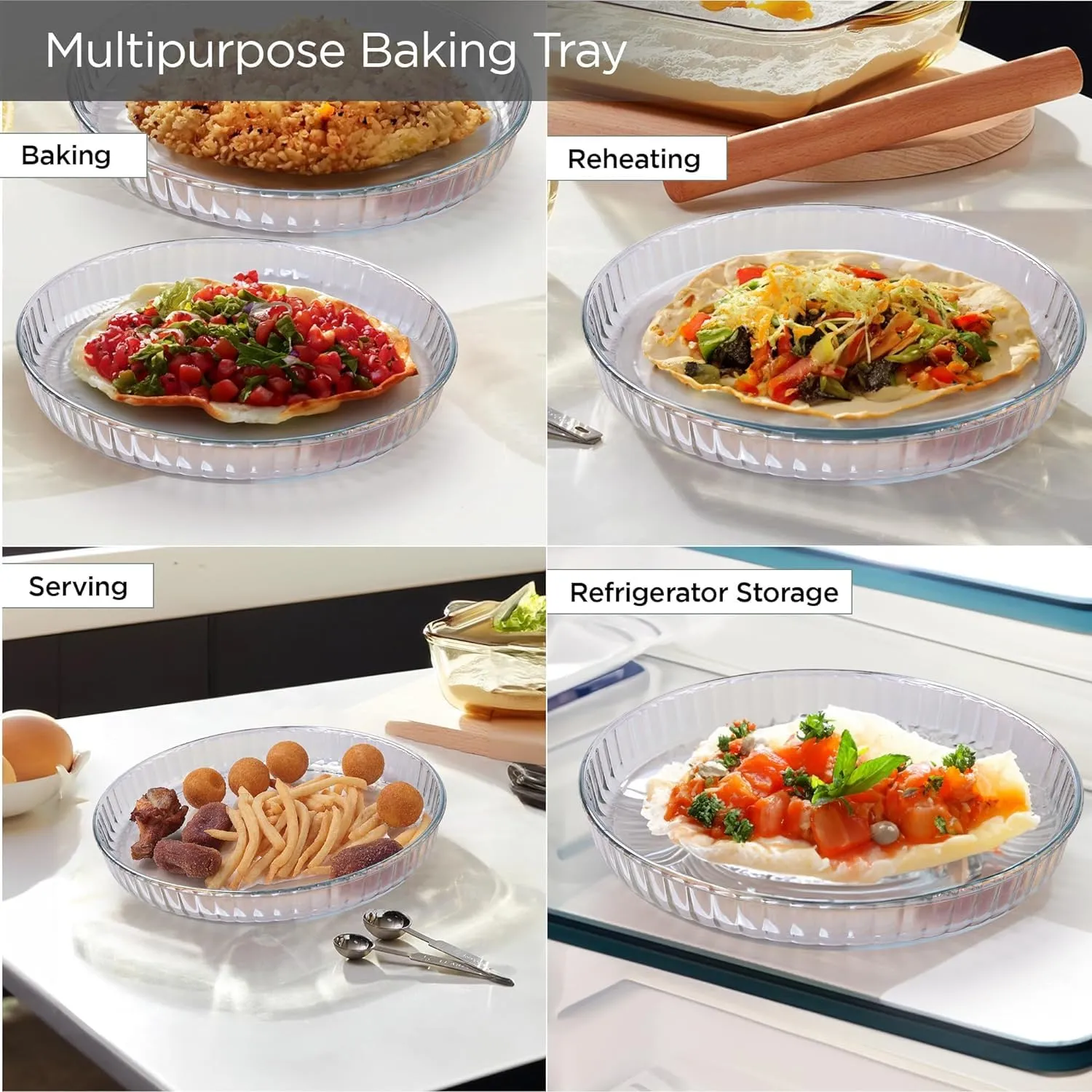 Homestic 1600 ml Borosilicate Glass Baking Tray | Transparent Microwave Oven Safe Utensils | Round Bread Moulds for Baking | Dishwasher & Freezer Safe | Multipurpose use Serving Tray