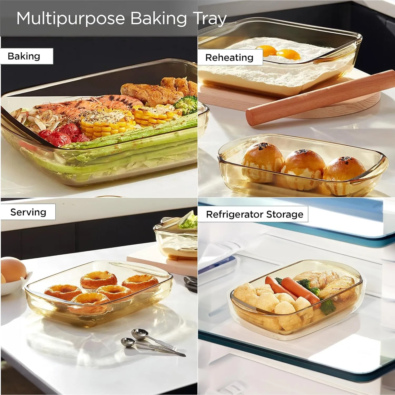 Homestic 1600 ml Borosilicate Glass Baking Tray | Yellow Microwave Oven Safe Utensils | Rectangular Bread Moulds for Baking | Dishwasher & Freezer Safe | Multipurpose use Serving Tray